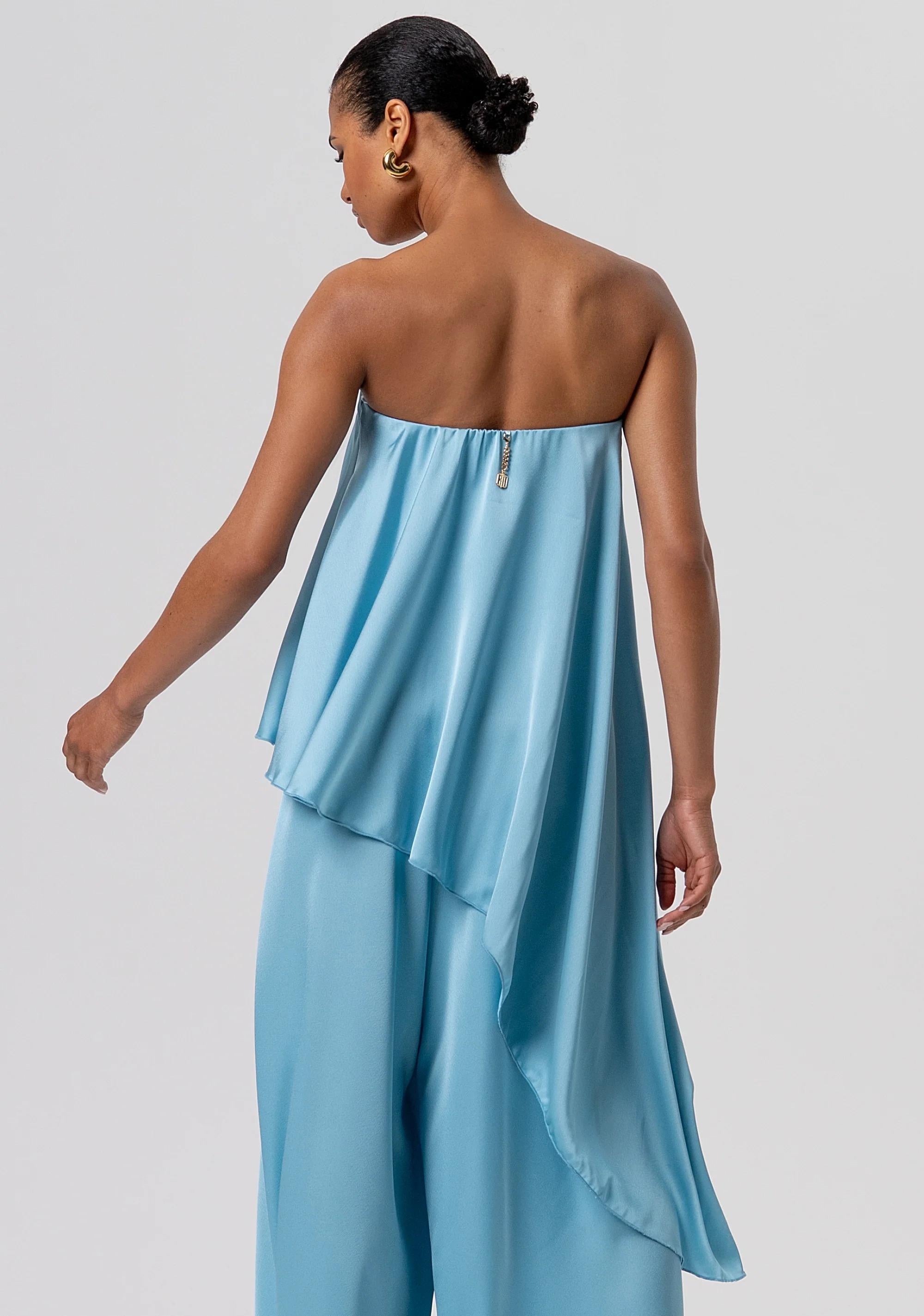 Top senza maniche asimmetrico in raso dusty blue FQ26ST1007W41101 C33 FRACOMINA 