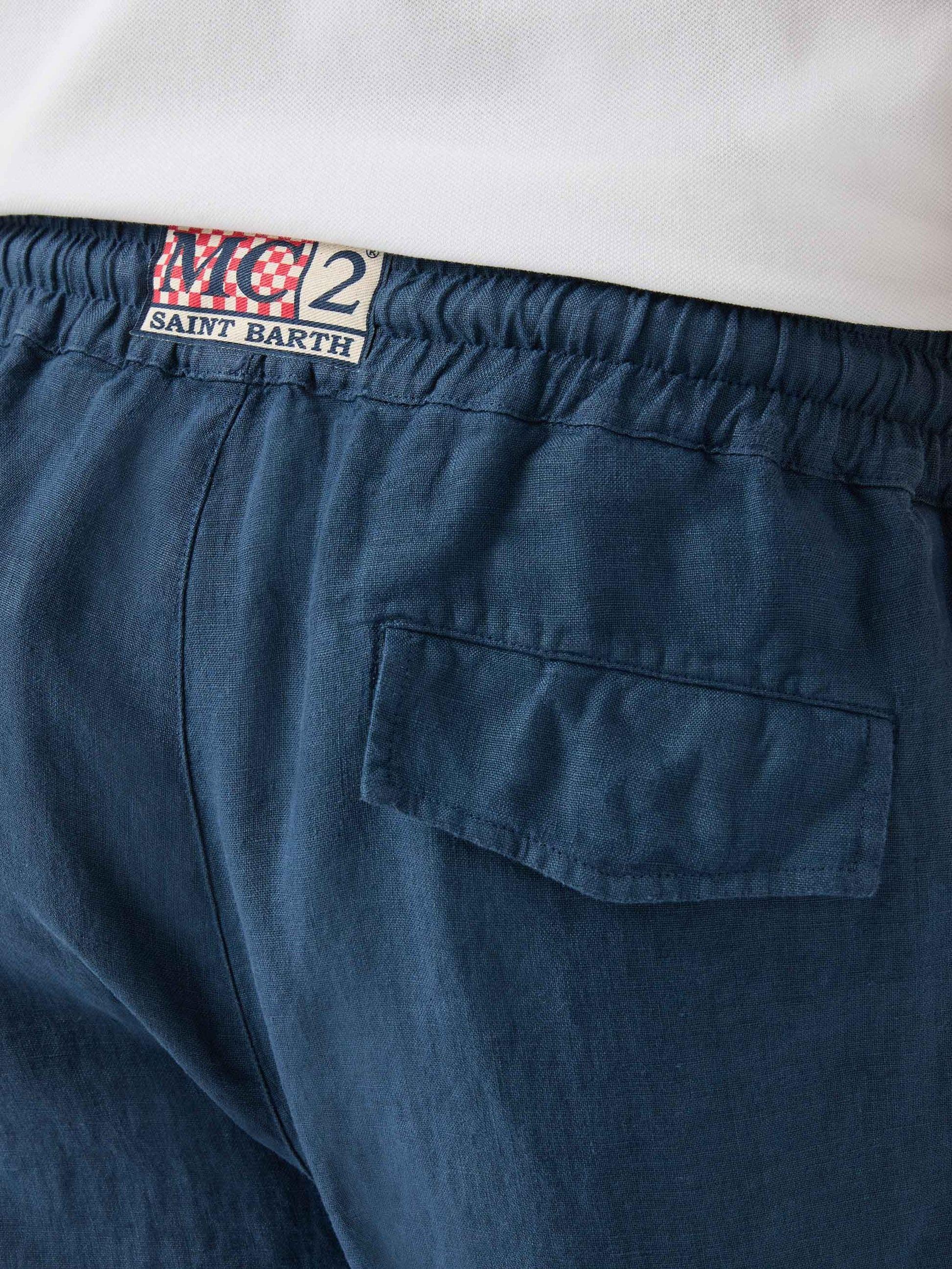 Pantalone Calais in lino blu navy tinta unita CAA0001 00119L MC2 SAINT BARTH 