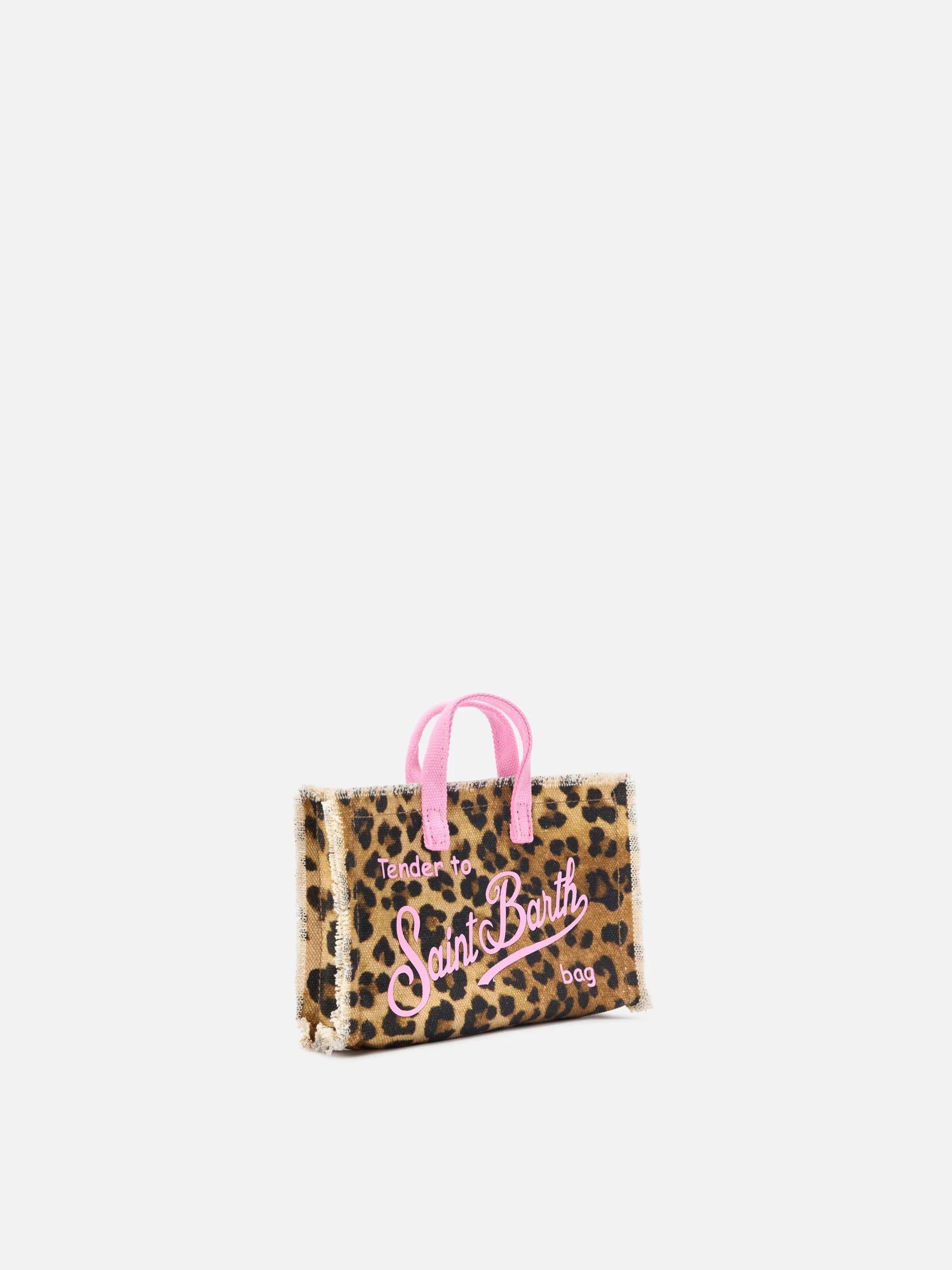 Borsa Phone micro in canvas con fantasia leopardata e logo rosa a contrasto PHONE001 00330L MC2 SAINT BARTH 