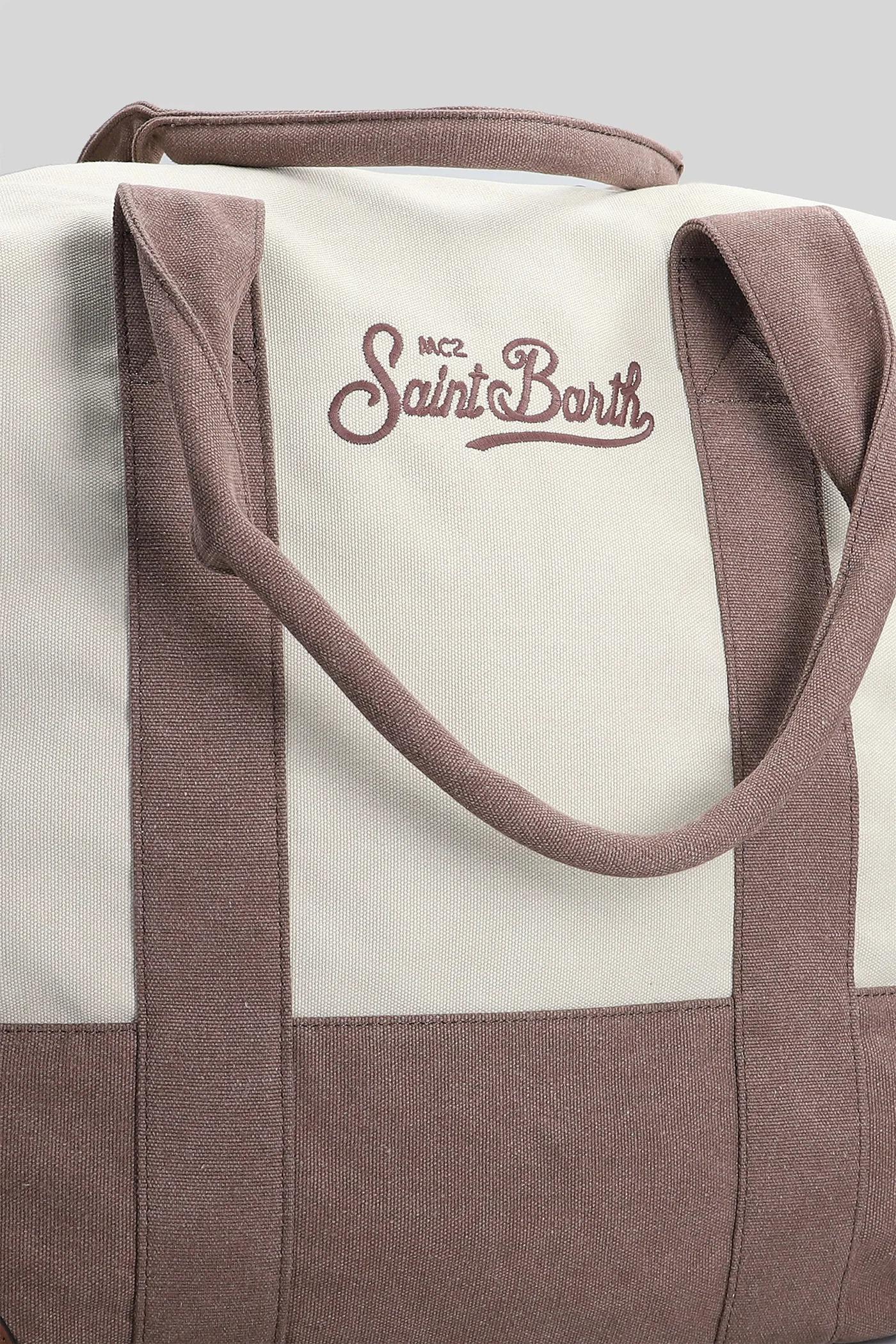 Borsone Mc2 Saint Barth BeigeTravel Bag in nylon panna e blu con logo ricamato TRAB001 00368L MC2 SAINT BARTH 