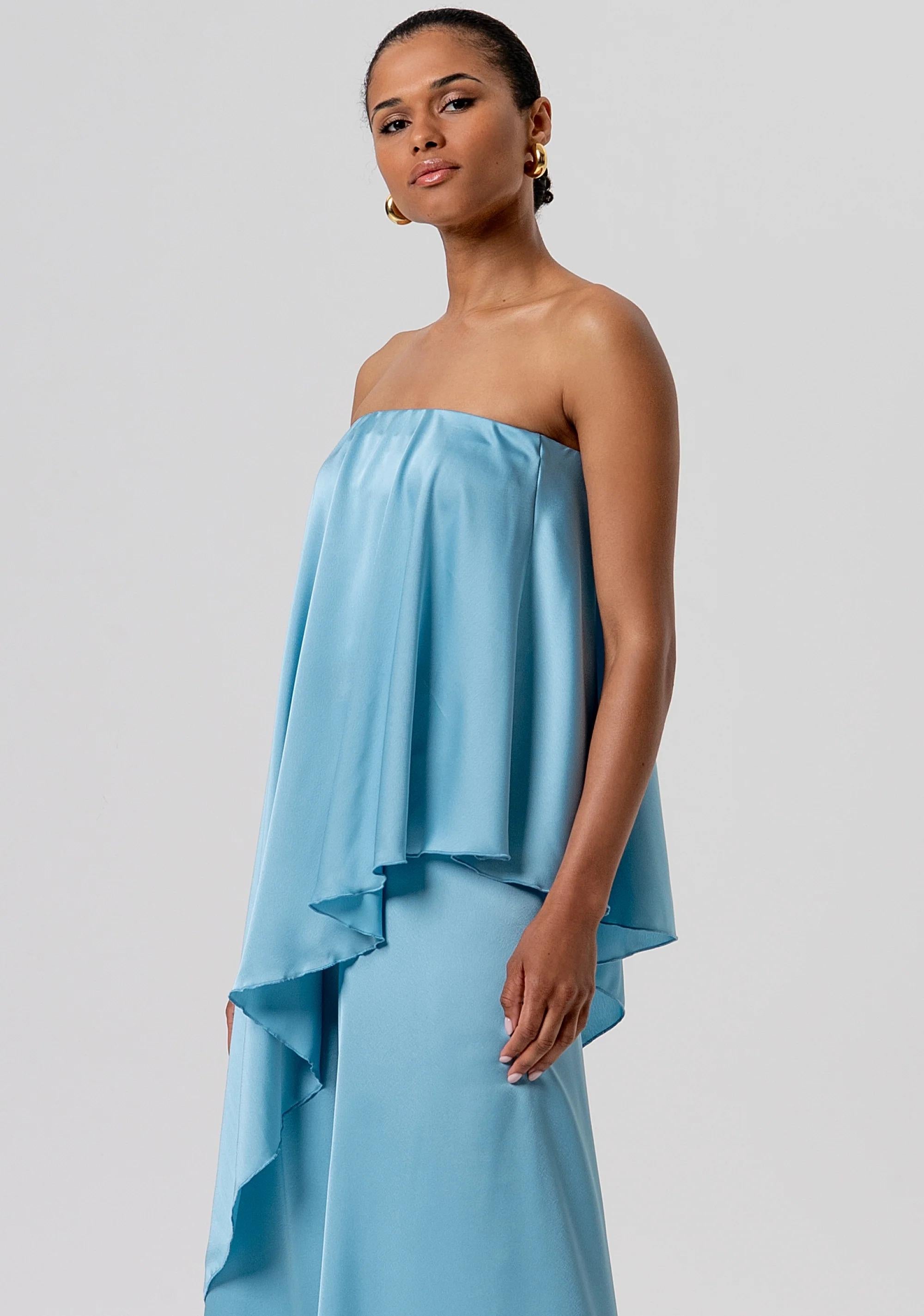 Top senza maniche asimmetrico in raso dusty blue FQ26ST1007W41101 C33 FRACOMINA 