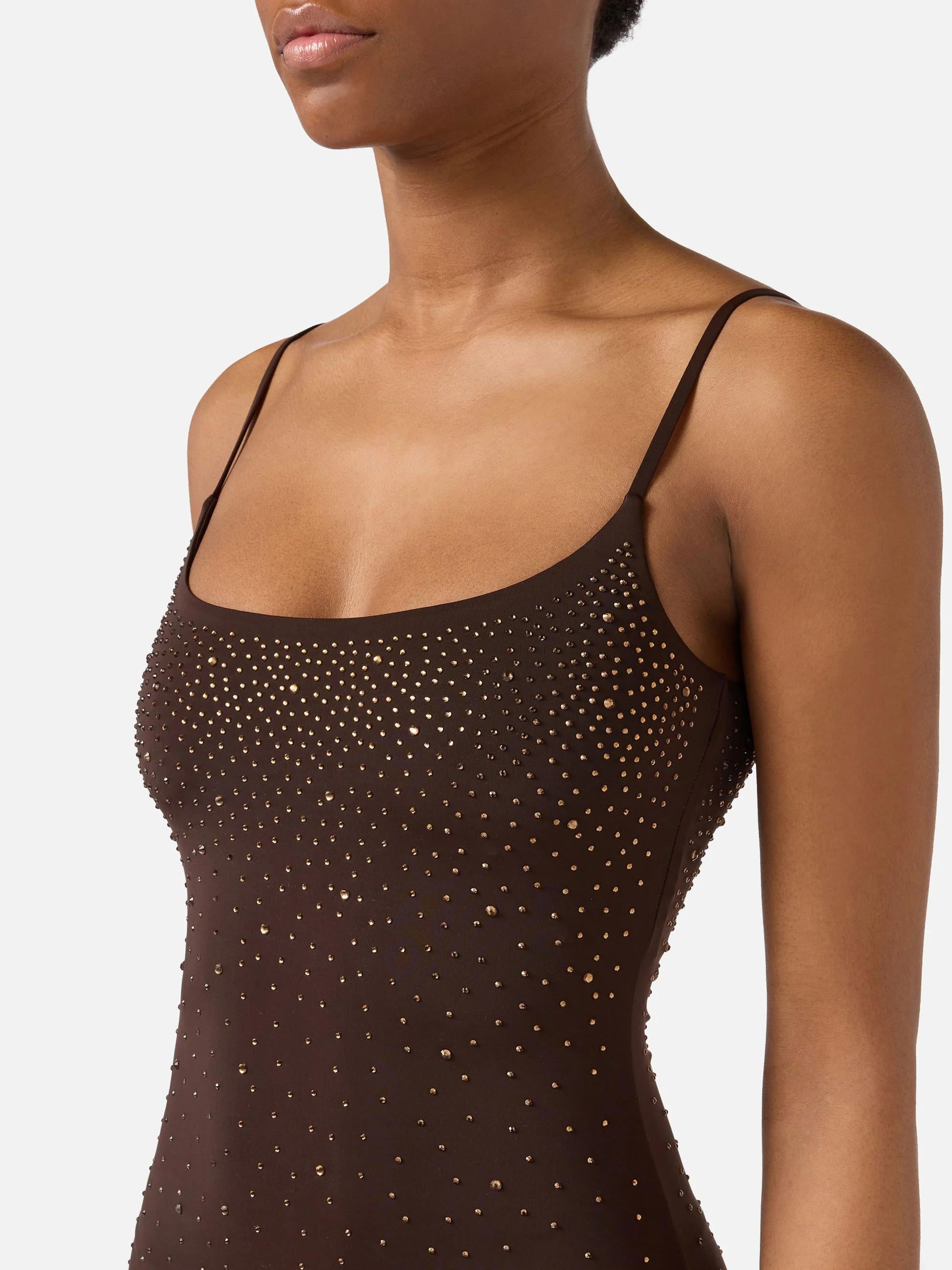 Abito lungo Evy marrone con strass effetto degradé EYV0001 01830L MC2 SAINT BARTH 