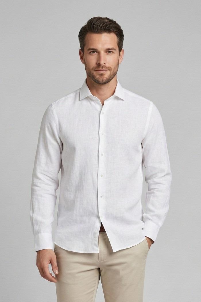 CAMICIA PIERCE IN LINO OPTIC WHITE RRU431P4220569 C0014 ROY ROGER'S 