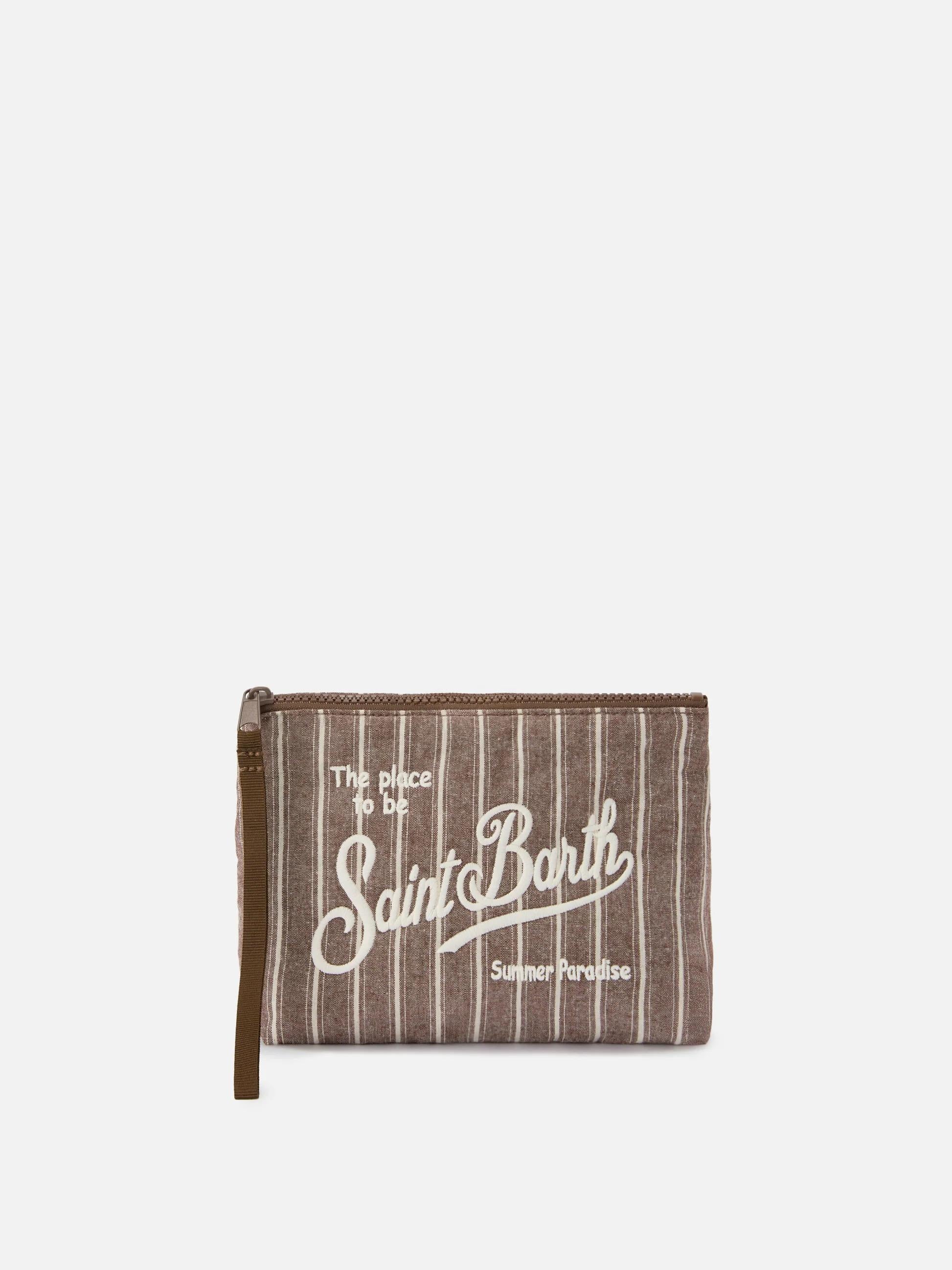 Pochette Aline in cotone marrone a righe strette ALI0046 00242L MC2 SAINT BARTH 