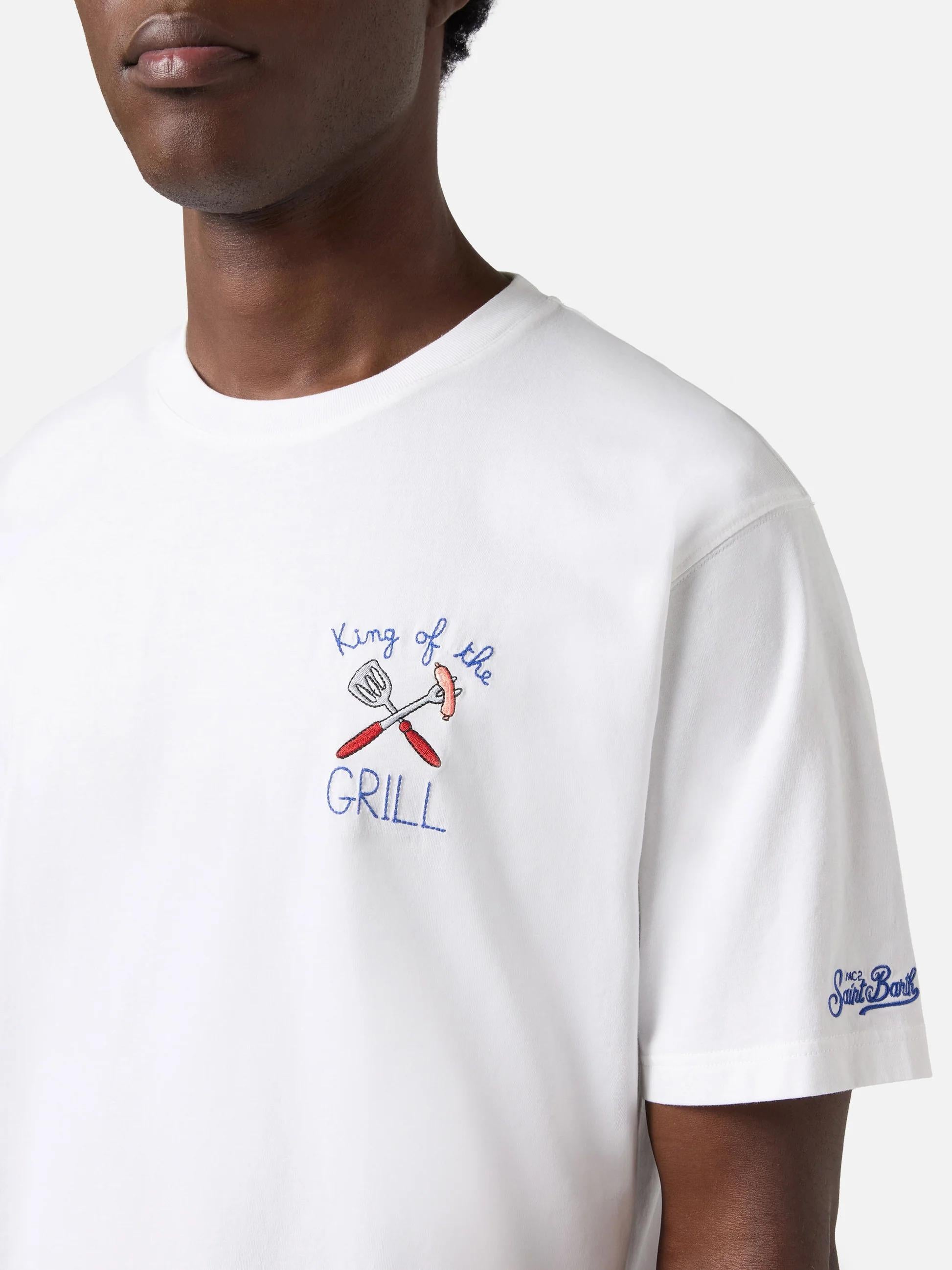 T-shirt Portofino bianca con ricamo King Of The Grill POT0001 04334L MC2 SAINT BARTH 