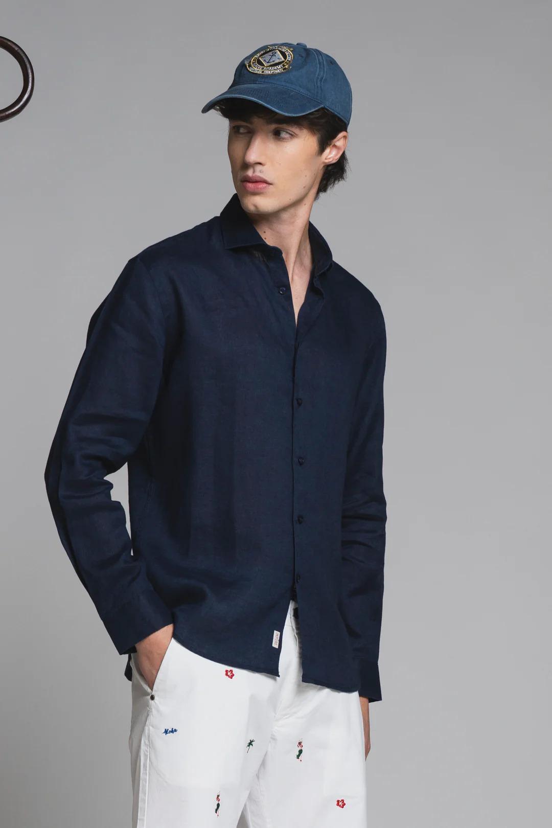 RILEY SHIRT COLLAR FRENCH IN 100% LINEN NAVY IM26SSSM-RILEY-LIN C01 IMPURE 