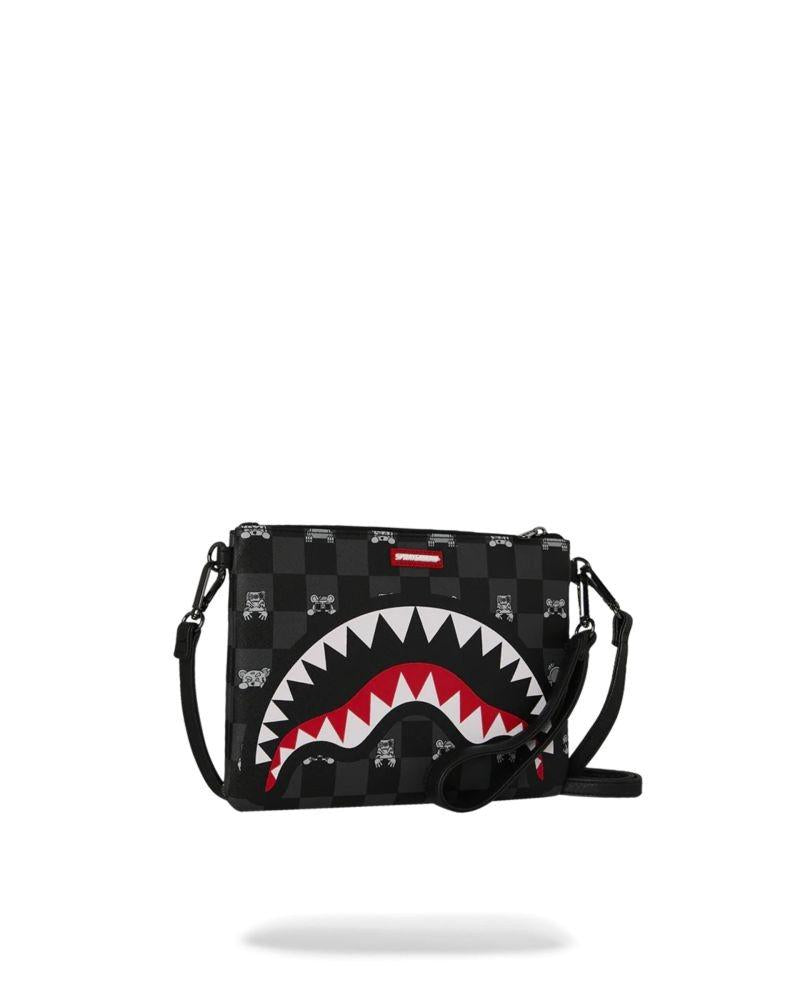 SPRAYGROUND Pochette Nera GRAY PEEKING CHARACTER CHECK CROSSOVER CLUTCH 910B8915NSZ V.UNICA SPRAYGROUND 