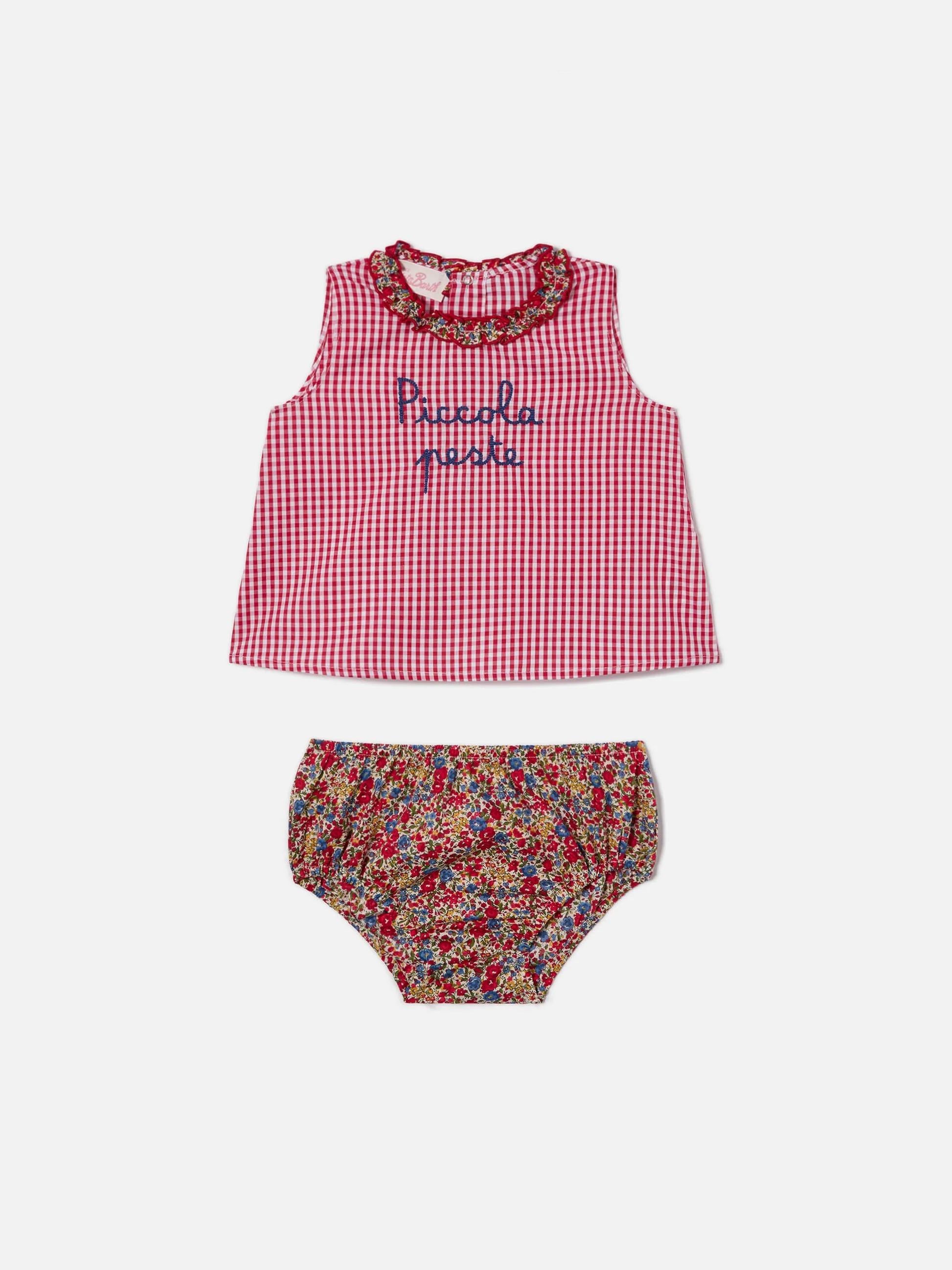 Set Abbie scamiciato e copri pannolino con ricamo Piccola peste | Made with Liberty Fabric ABB0002 03255L MC2 SAINT BARTH 