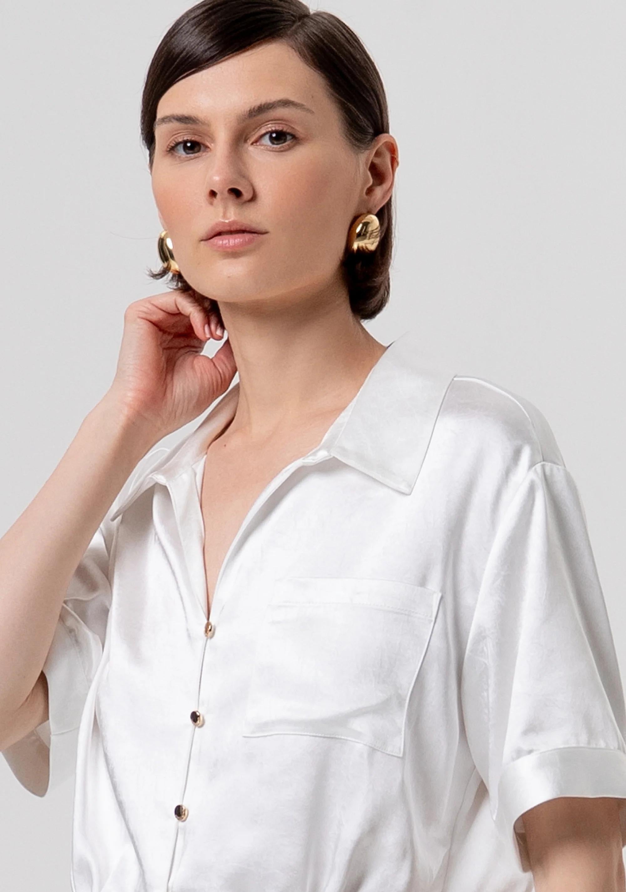 Camicia cropped in raso con nodo cream FR26ST6036W41101 108 FRACOMINA 