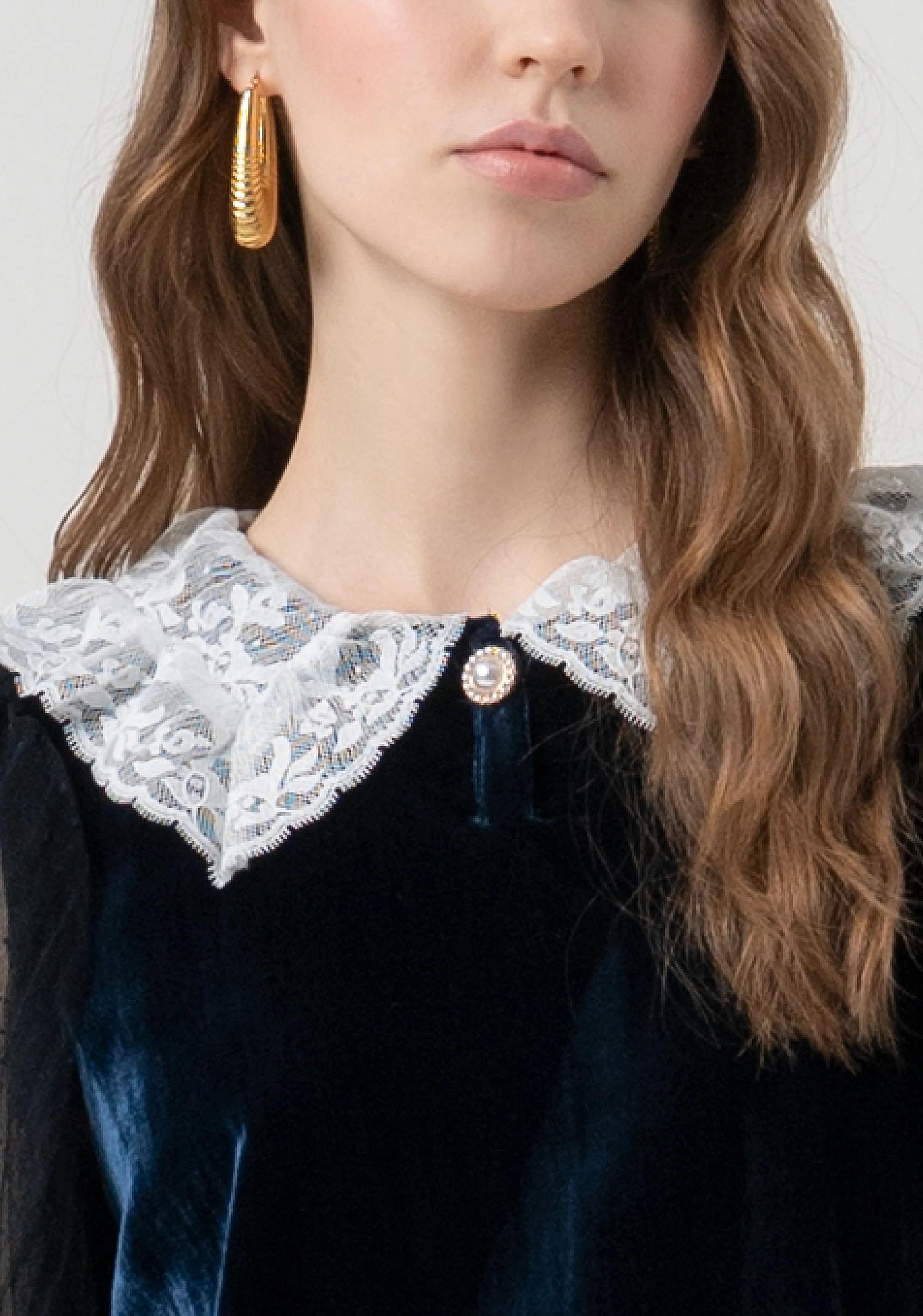 Fracomina Blusa regular in velluto con seta dark blue white FR25WT3037J48701 270 FRACOMINA 