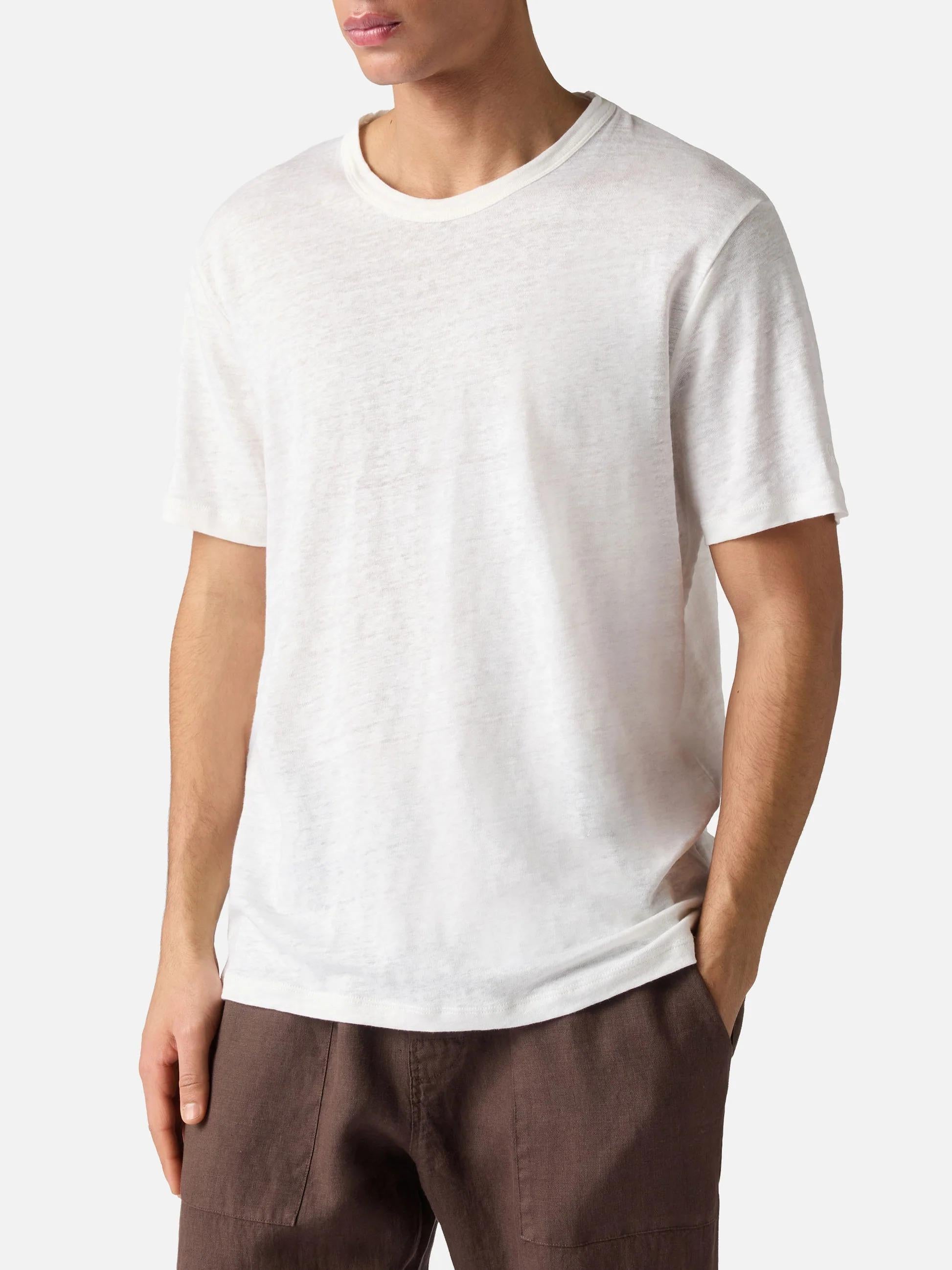 T-shirt Ecstasea in puro lino bianca con logo ricamato ECS0003 01138L MC2 SAINT BARTH 