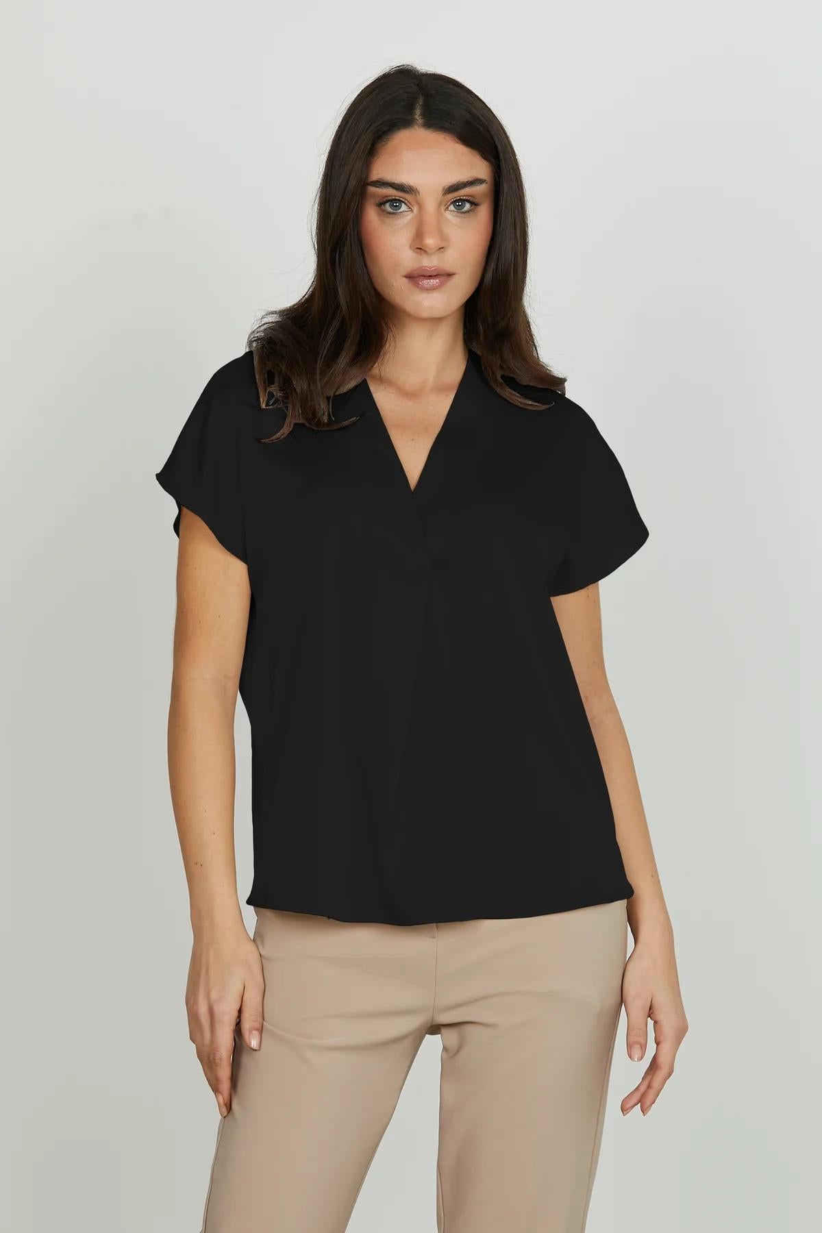 Relish Blusa INIQUII mezza manica aletta scollo v con piega black RDA2503006013 BLACK RELISH 