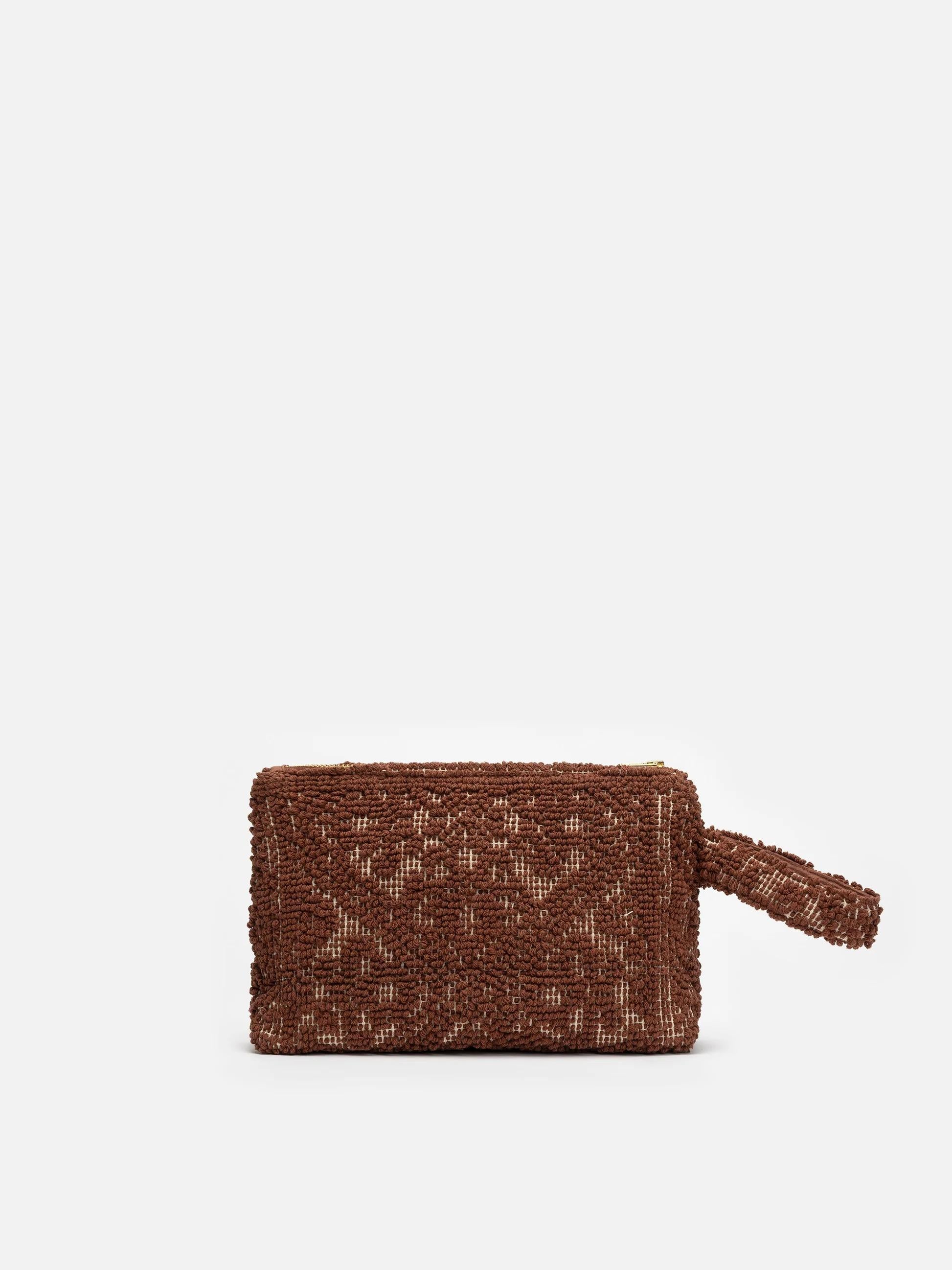 Pochette Aline in cotone marrone con ricamo tufting L ALI0016 00098L MC2 SAINT BARTH 