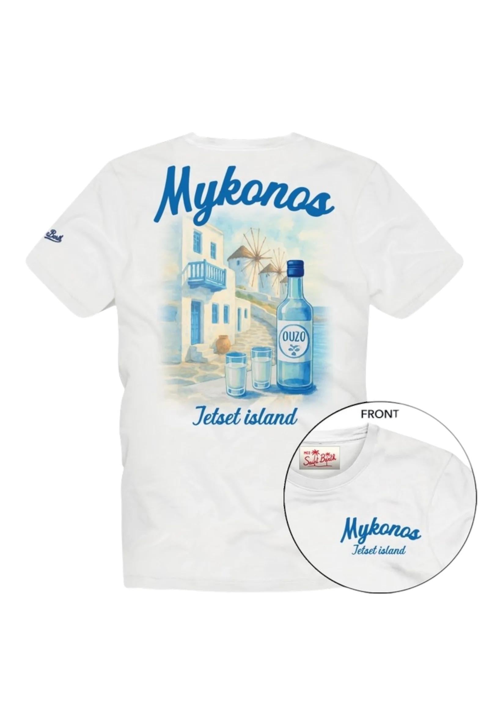T-Shirt Manica Corta Uomo Mc2 Saint Barth Stampa/Ricamo Fronte E Retro Mykonos Ouzo PRL0002 04448L MC2 SAINT BARTH 