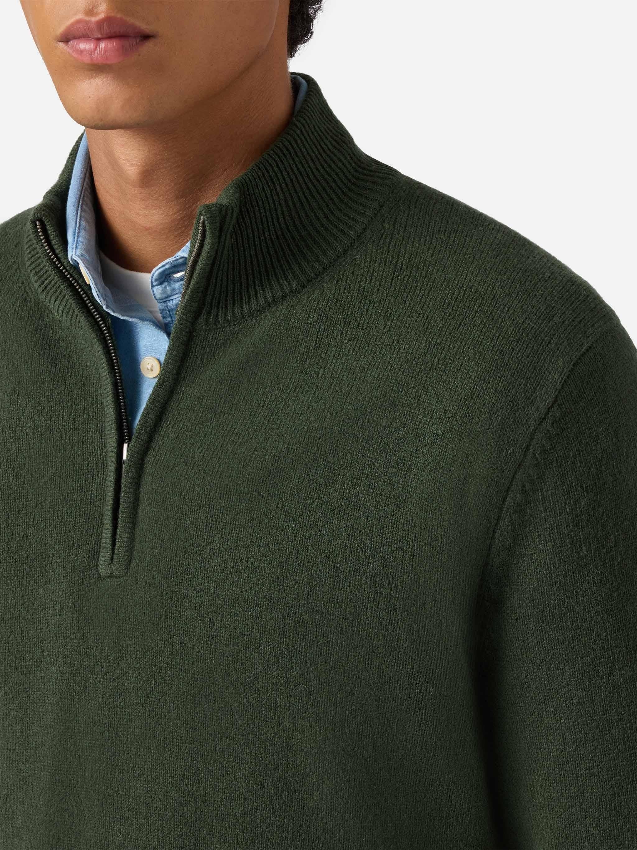 Pullover a mezza zip Jermyn in 100% lambswool british green JERM002 000263I MC2 SAINT BARTH 