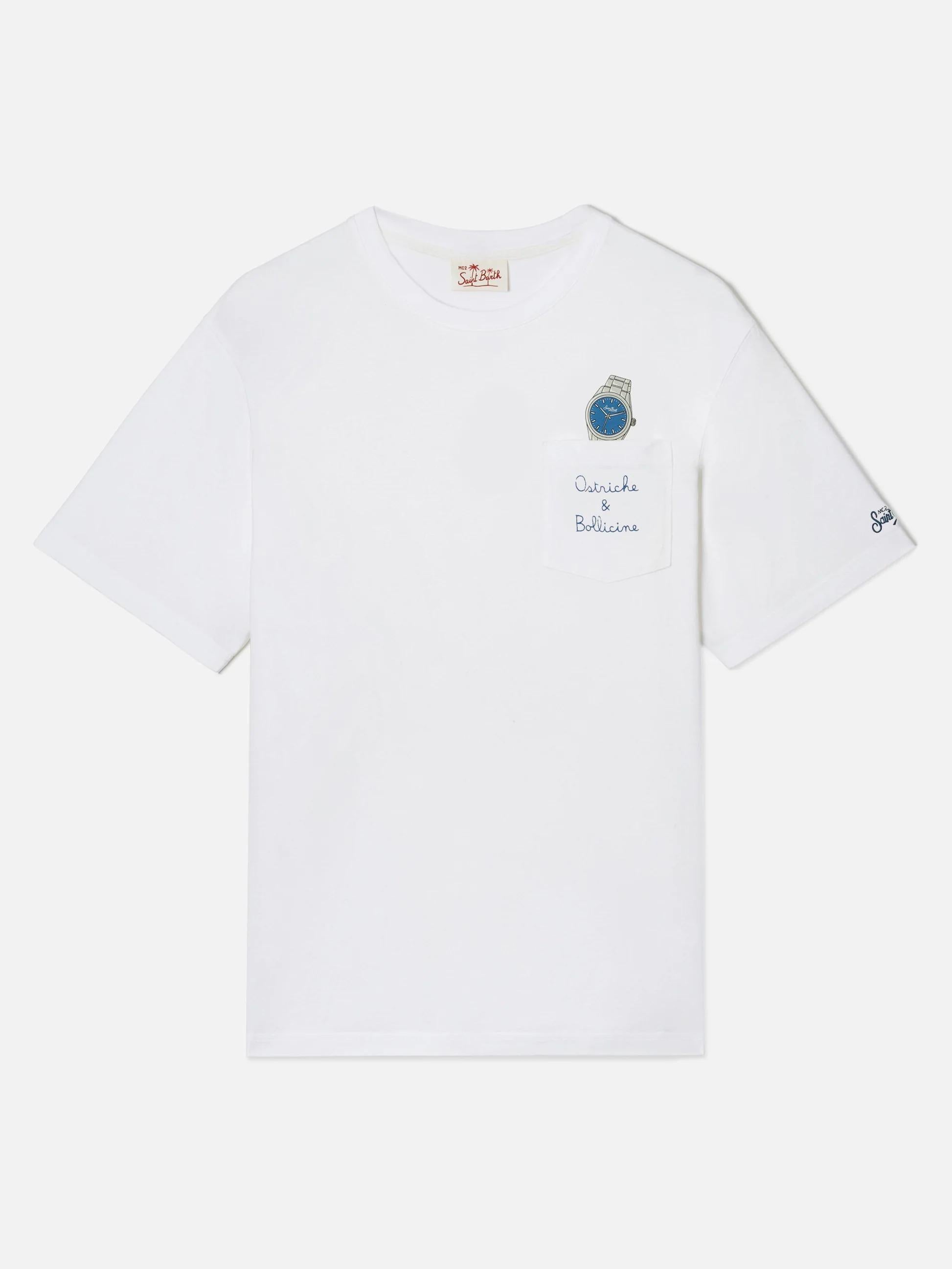 T-shirt Austin bianca con orologio e ricamo Ostriche e Bollicine AUS0001 04294L MC2 SAINT BARTH 