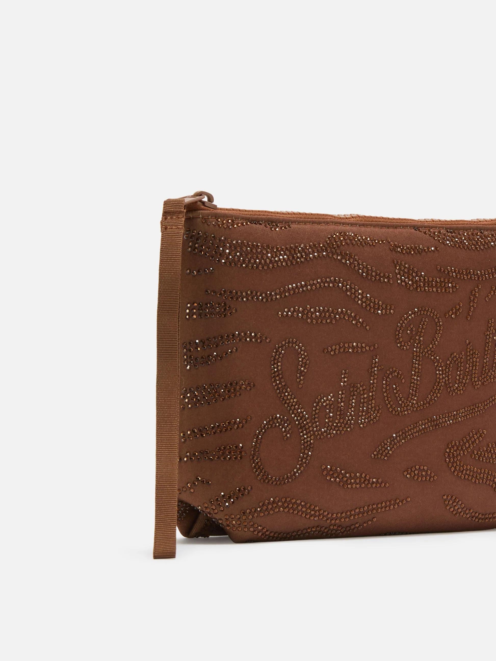 Pochette Aline in scuba marrone con stampa zebrata e strass applicati ALI0032 09241L MC2 SAINT BARTH 