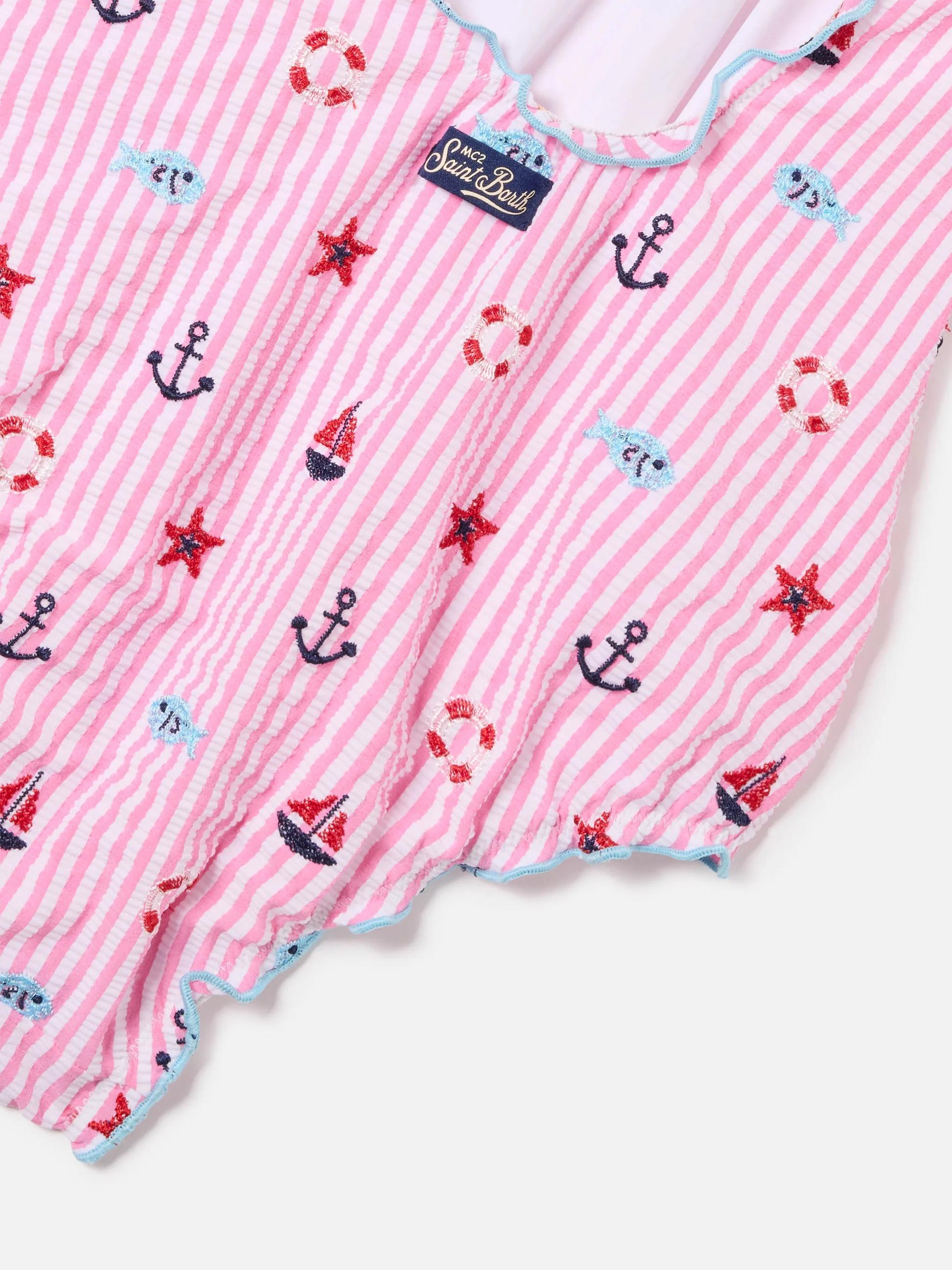 Costume intero Clio in seersucker ricamato a righe rosa CLIO001 03063L MC2 SAINT BARTH 