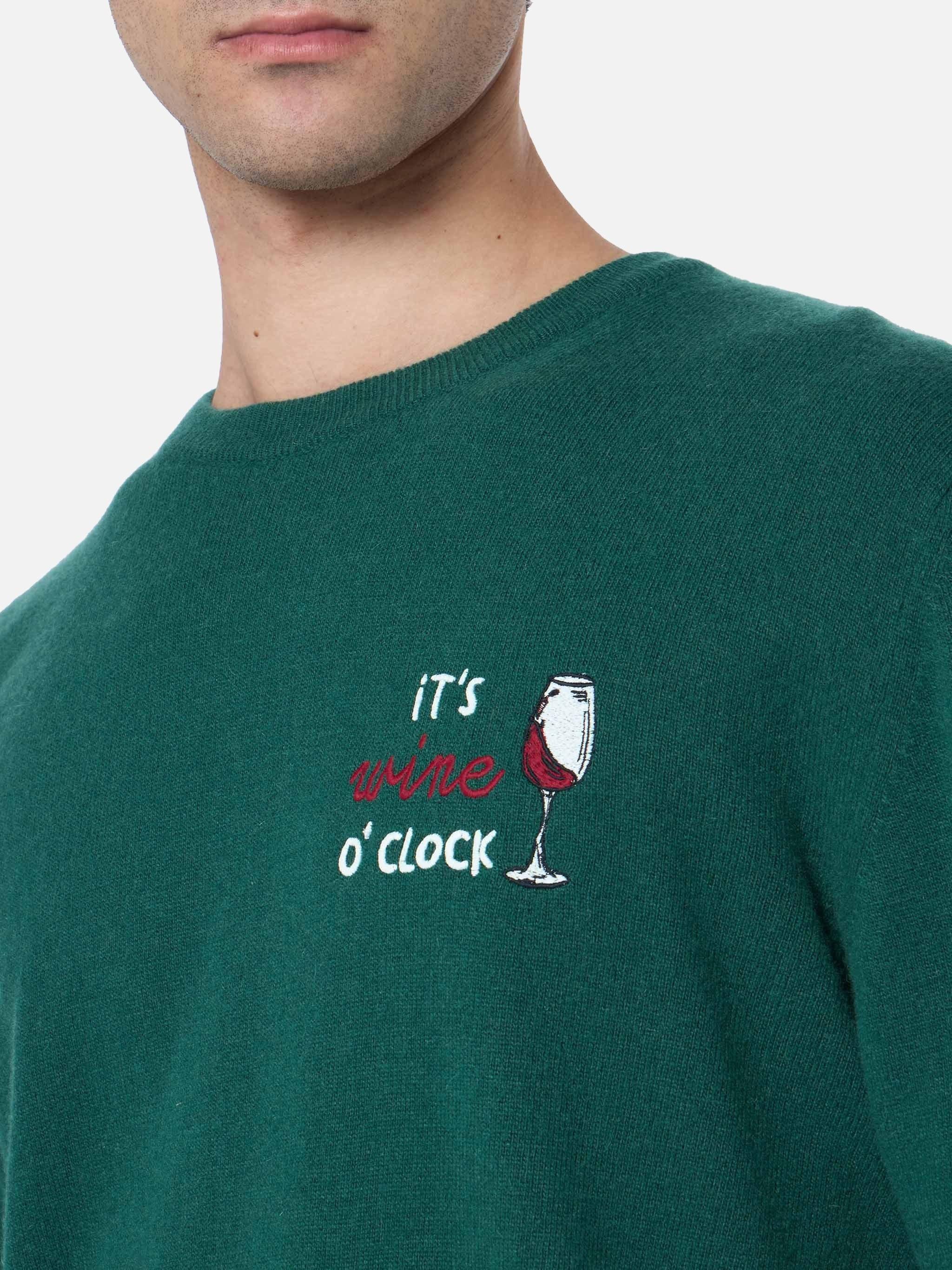 Maglione da uomo verde Heron con ricamo it's Wine o'clock HER0024 00127I MC2 SAINT BARTH 