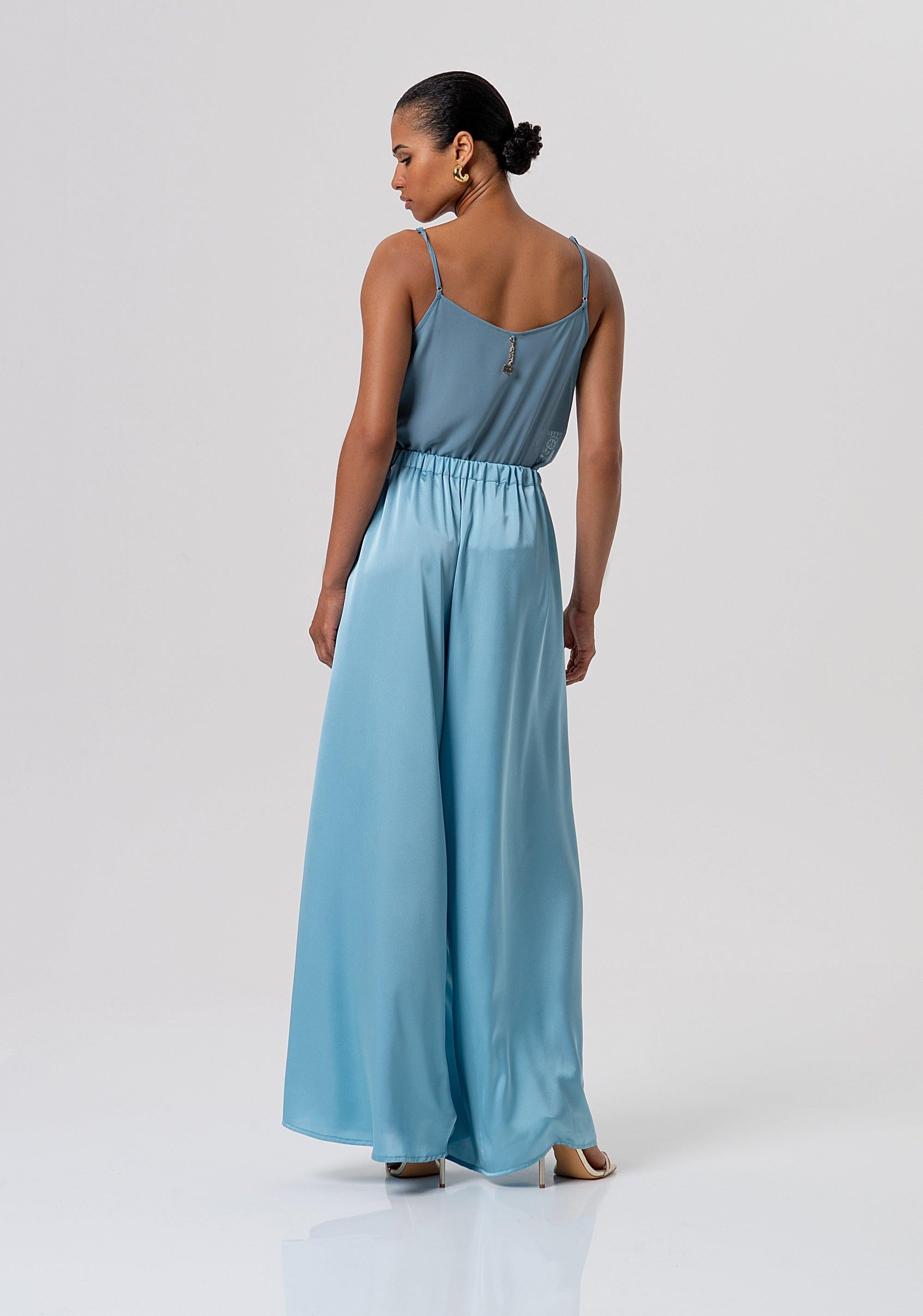 Pantalone flare a palazzo in raso dustyblue FQ26SV3010W41101 C33 FRACOMINA 
