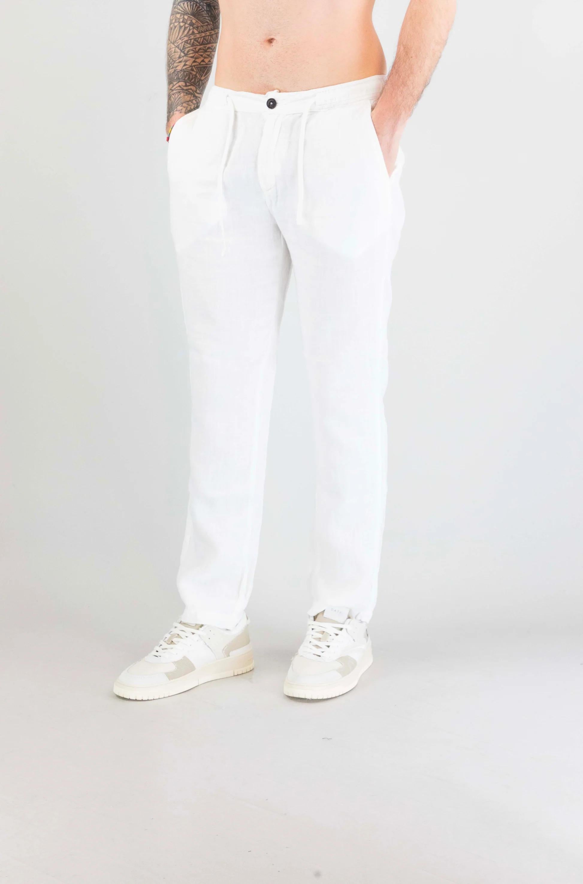 Pantalone portofino heavy linen dyed Bianco RRU90301P4230569 C0014 ROY ROGER'S 