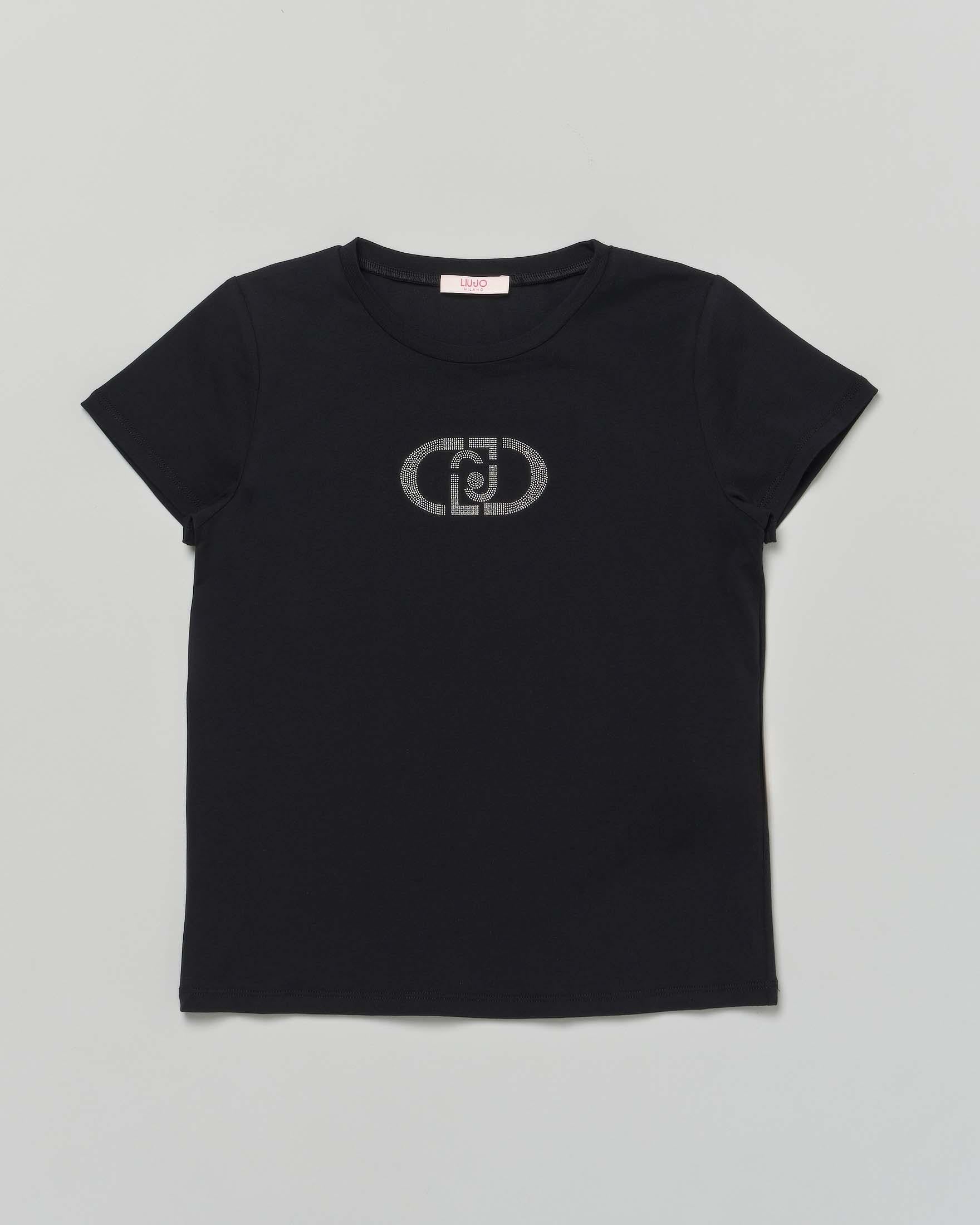 T-shirt Liu Jo nera mezza manica con logo icon in strass GA6168JS003 22222 LIU-JO 