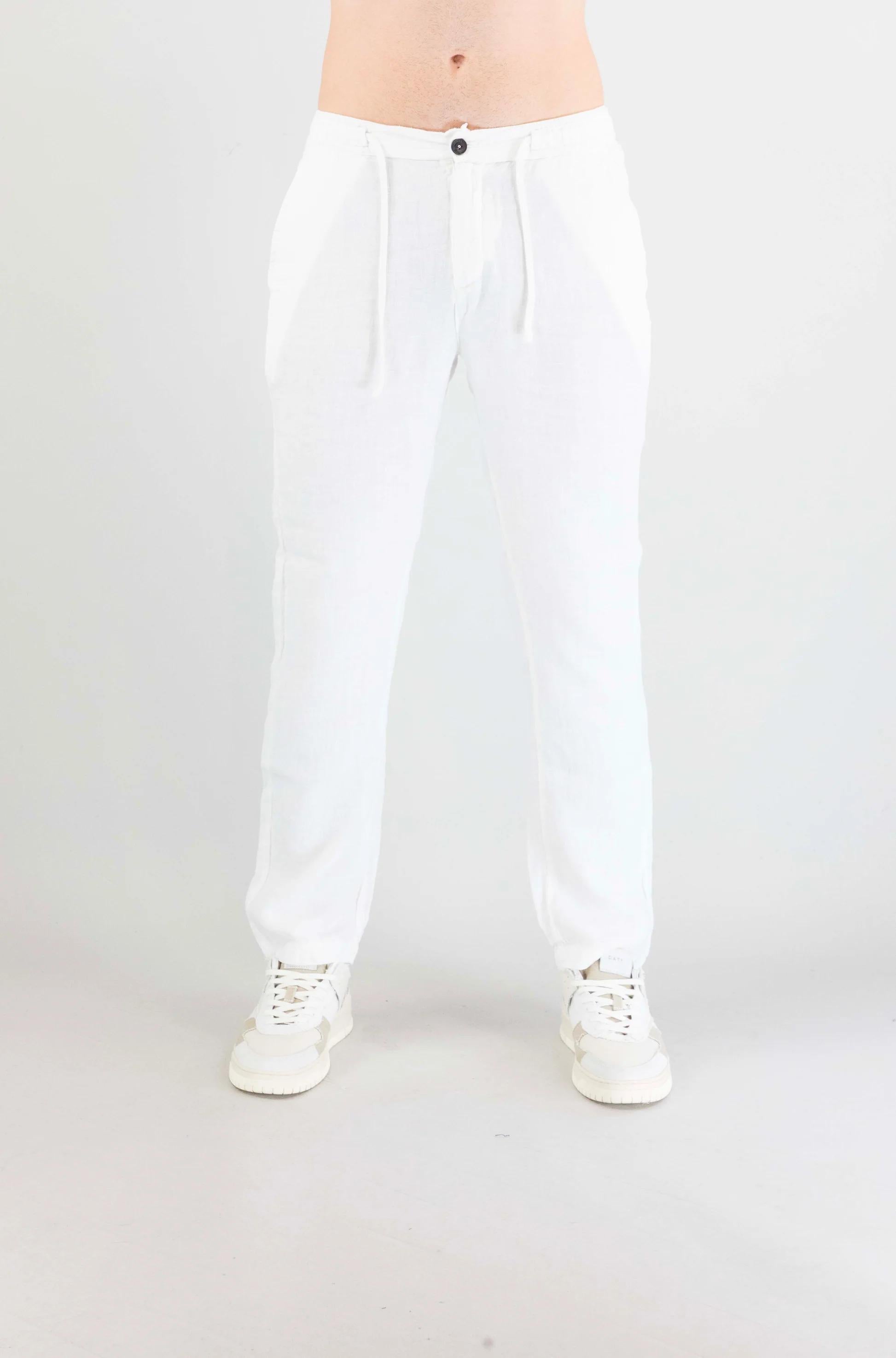 Pantalone portofino heavy linen dyed Bianco RRU90301P4230569 C0014 ROY ROGER'S 