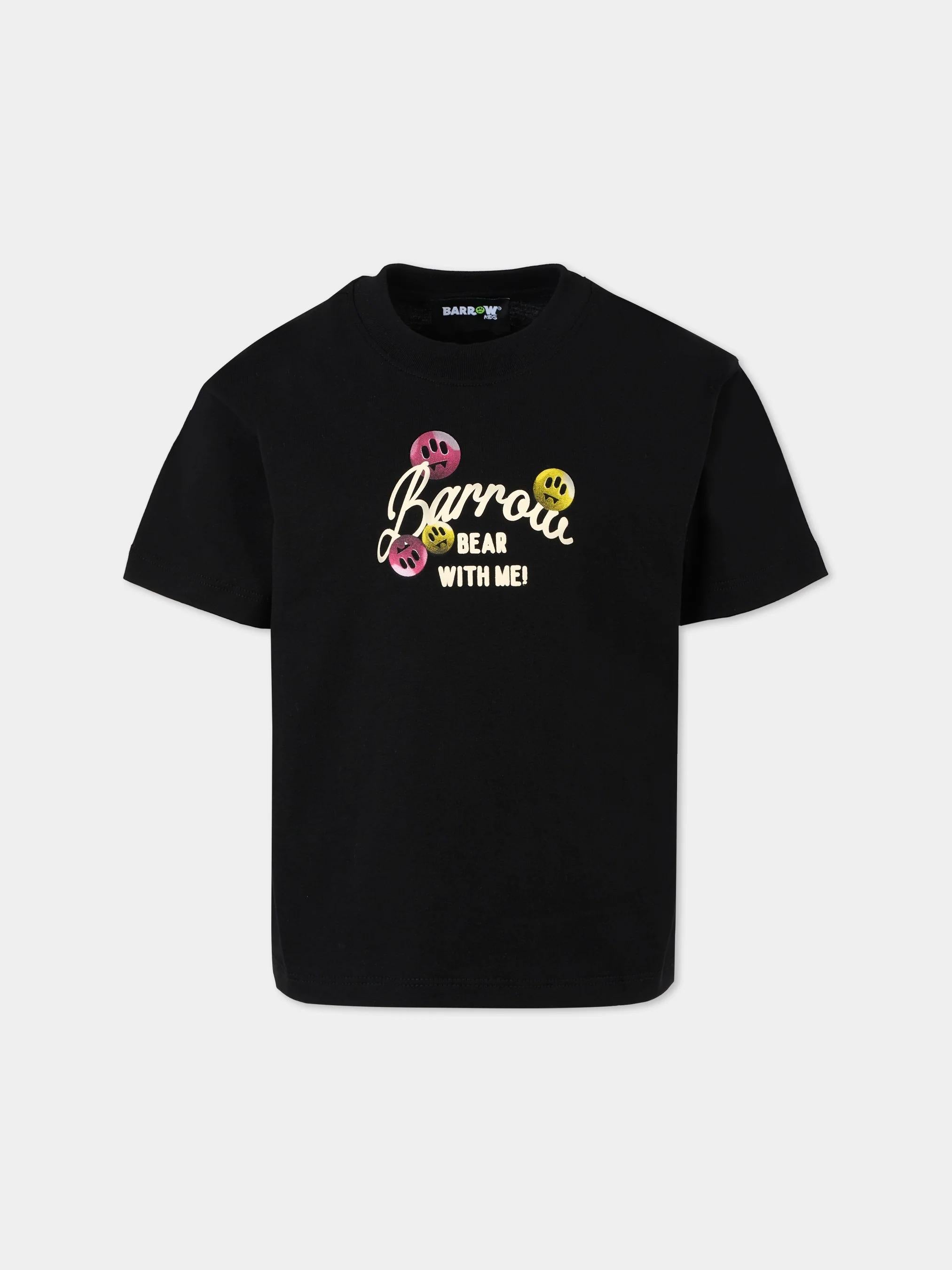 Barrow Black T-shirt for girl with Bear print F5BKJGTH203 110 BARROW 