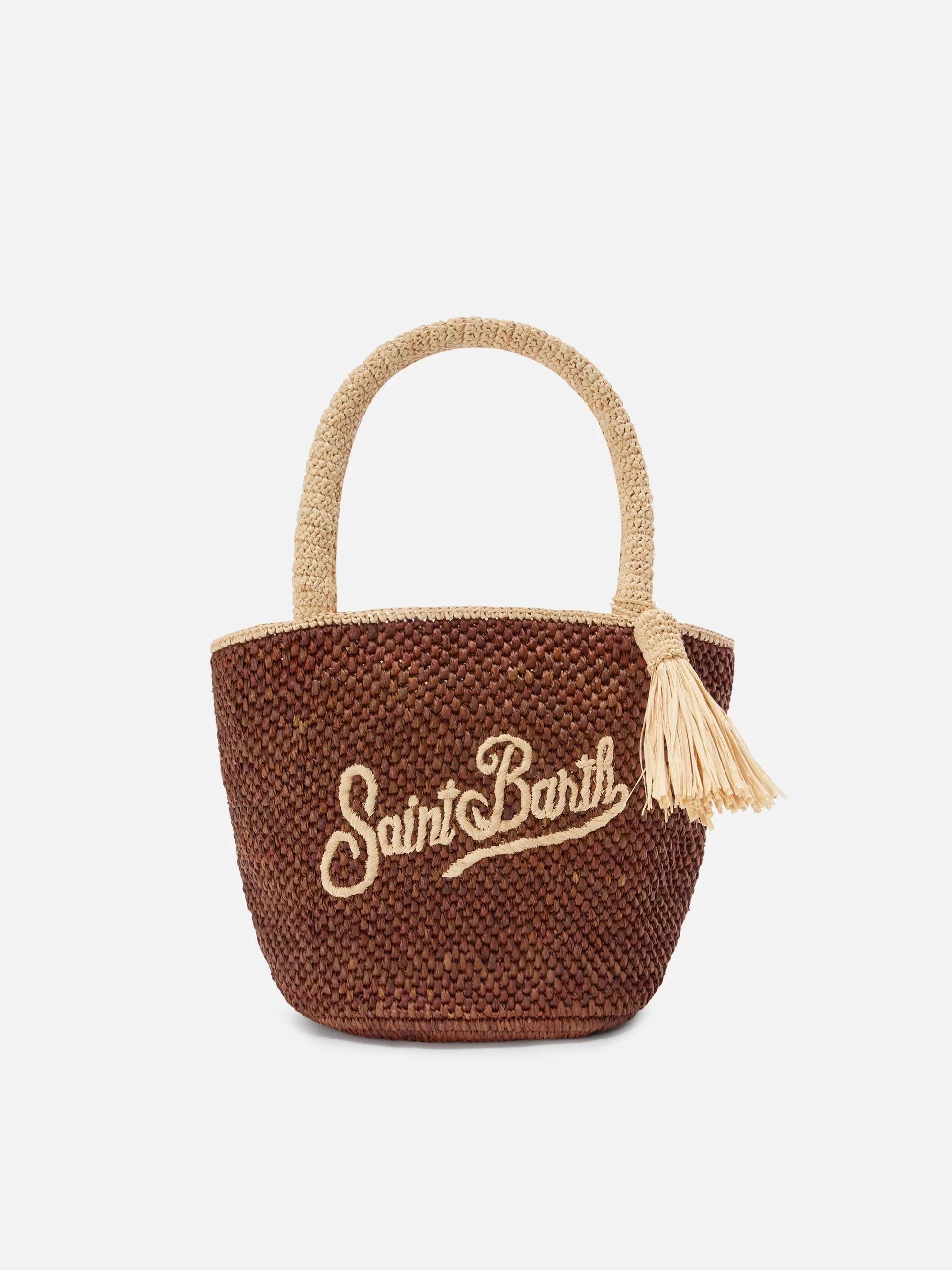 Borsa Marcy in raffia marrone con nappetta e logo ricamato MARR001 00220L MC2 SAINT BARTH 