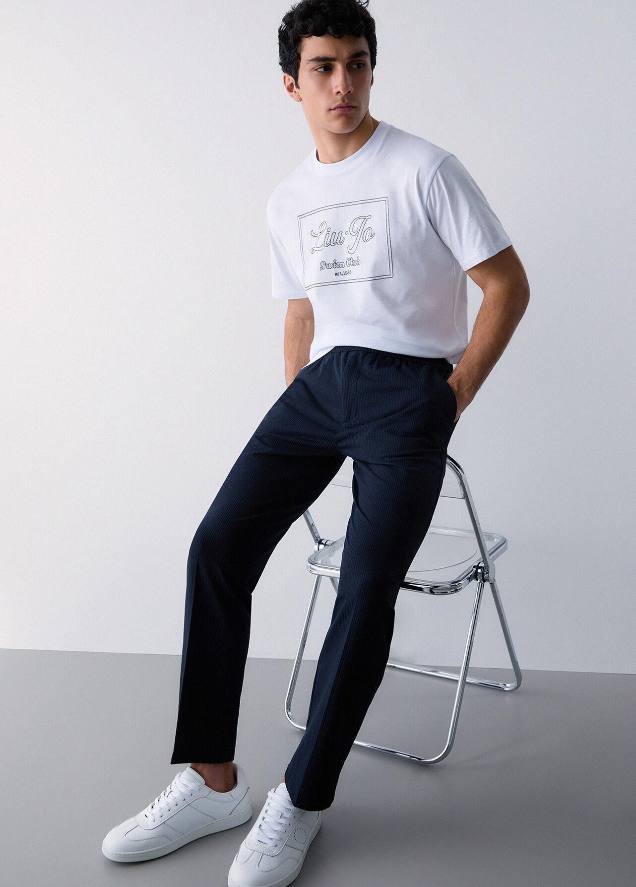 Liu-jo Pantaloni in seersucker blu QA6185T452A 94013 LIU-JO 