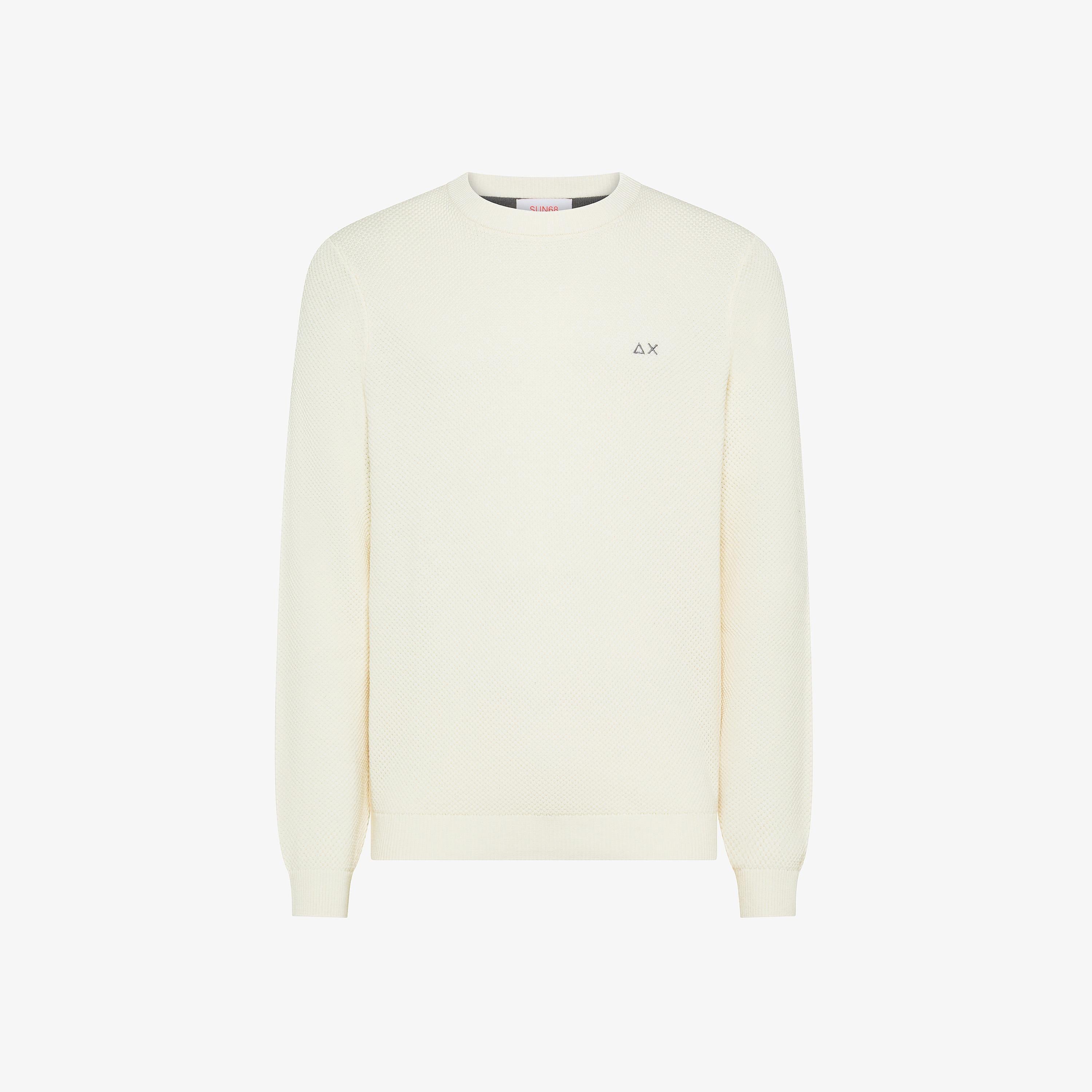 SUN68 Maglia in cotone e lana punto riso bianco panna K45126 31 SUN 68 