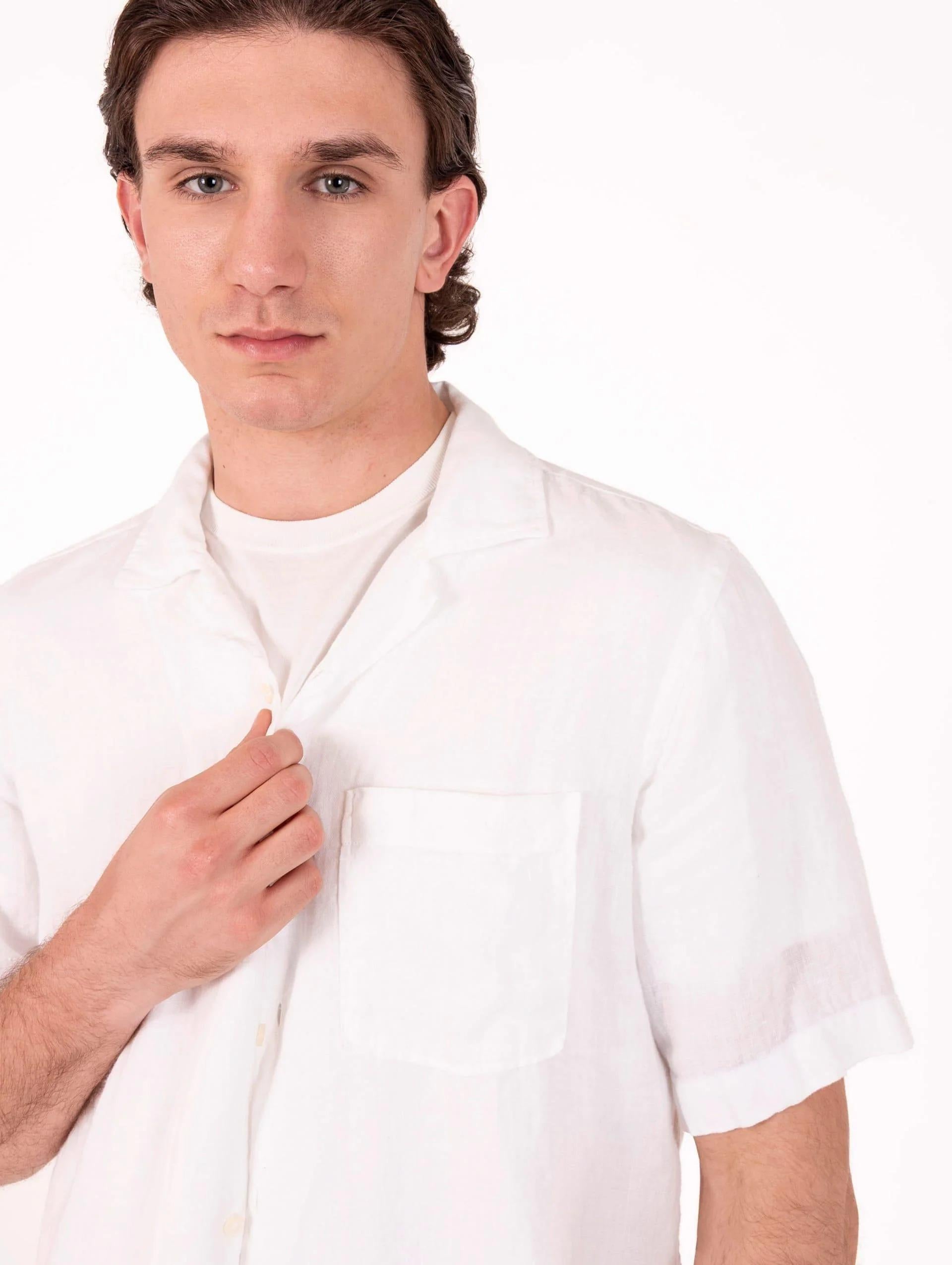 Camicia Bowling Roy Roger's in Lino Bianca RRU90155P4220569 C0014 ROY ROGER'S 