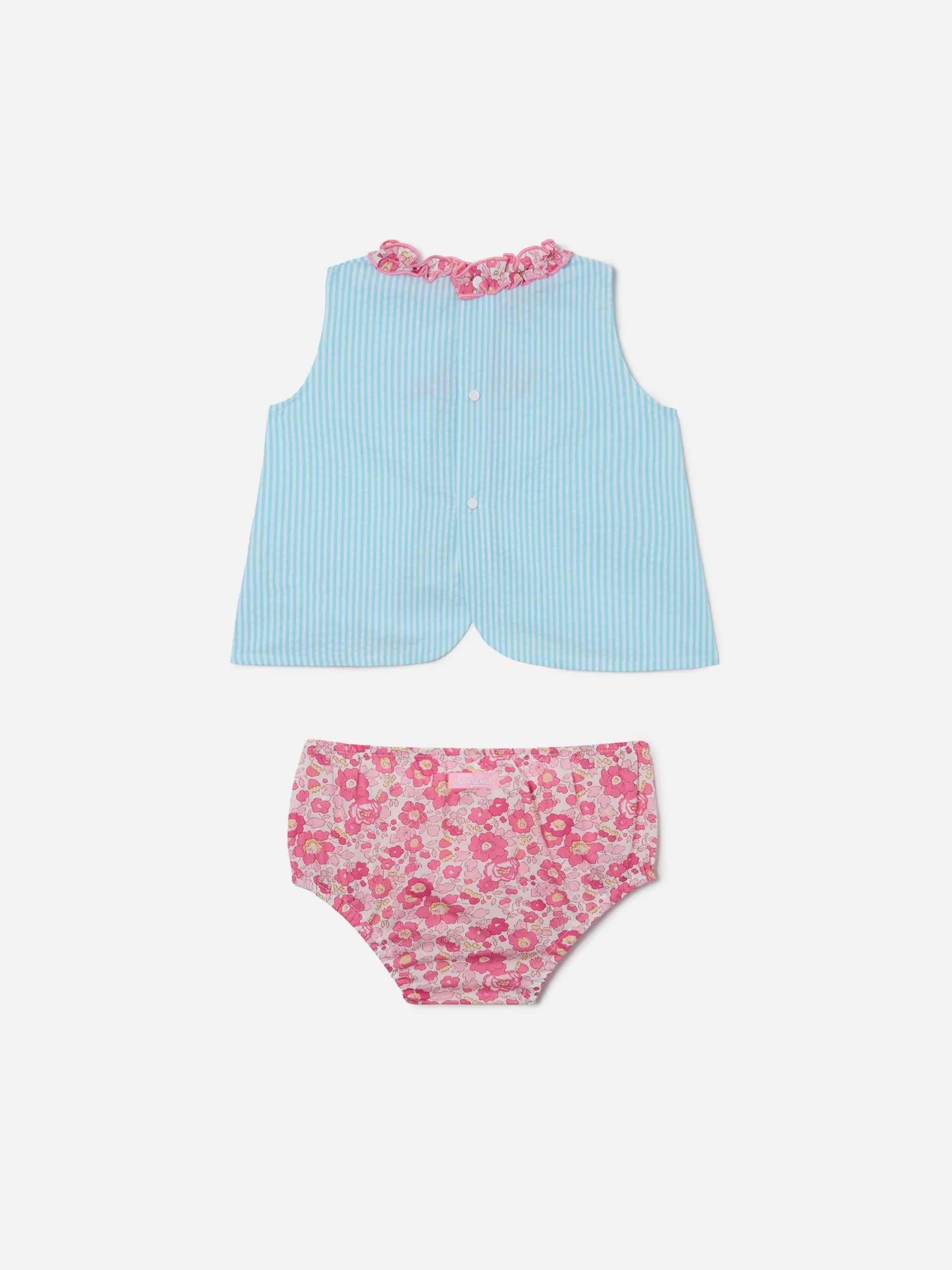Set Abbie scamiciato e copri pannolino con ricamo Viziata | Made with Liberty Fabric ABB0002 03256L MC2 SAINT BARTH 