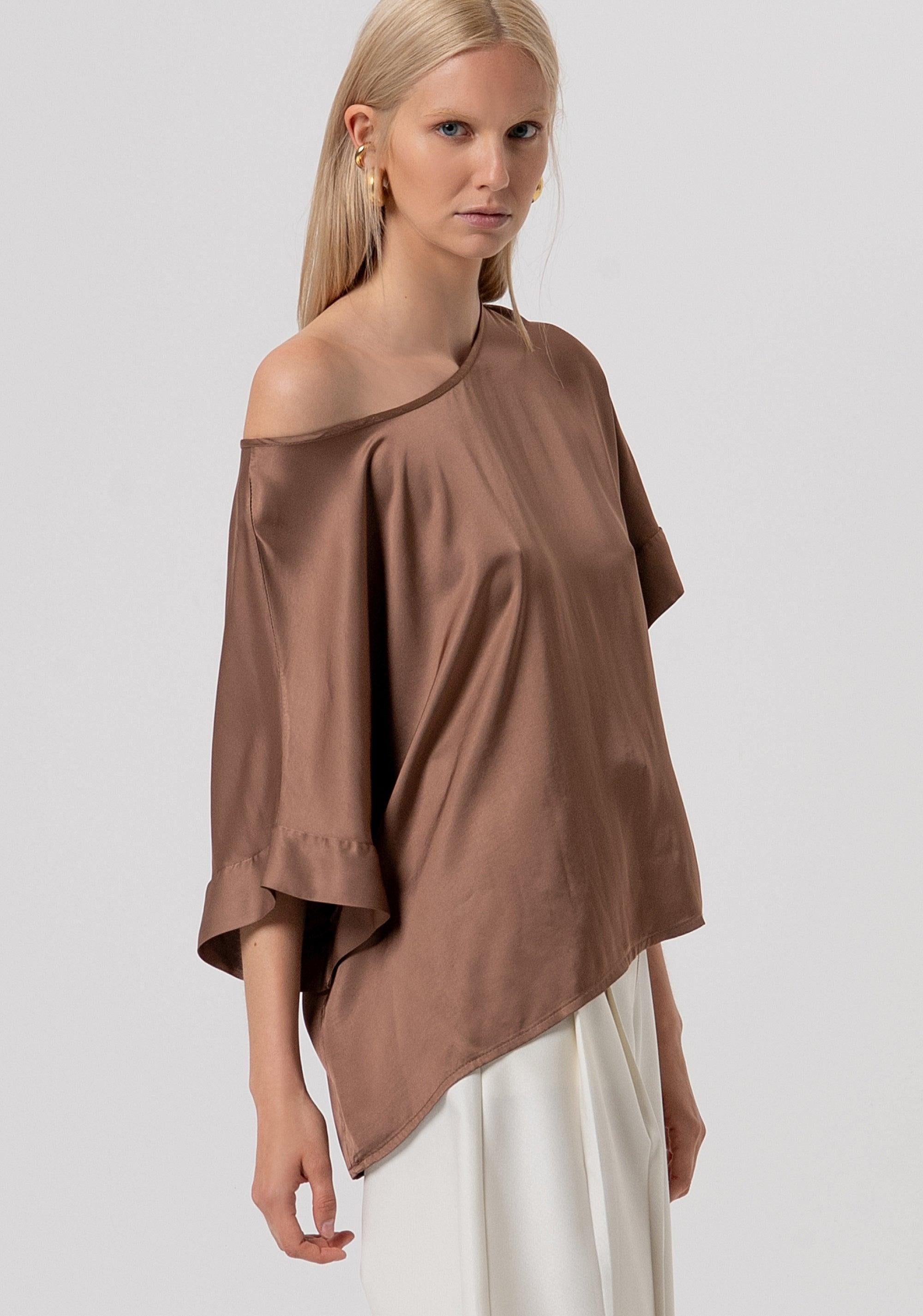 Top over in raso di viscosa CACAO FR26ST1010W41301 M07 FRACOMINA 