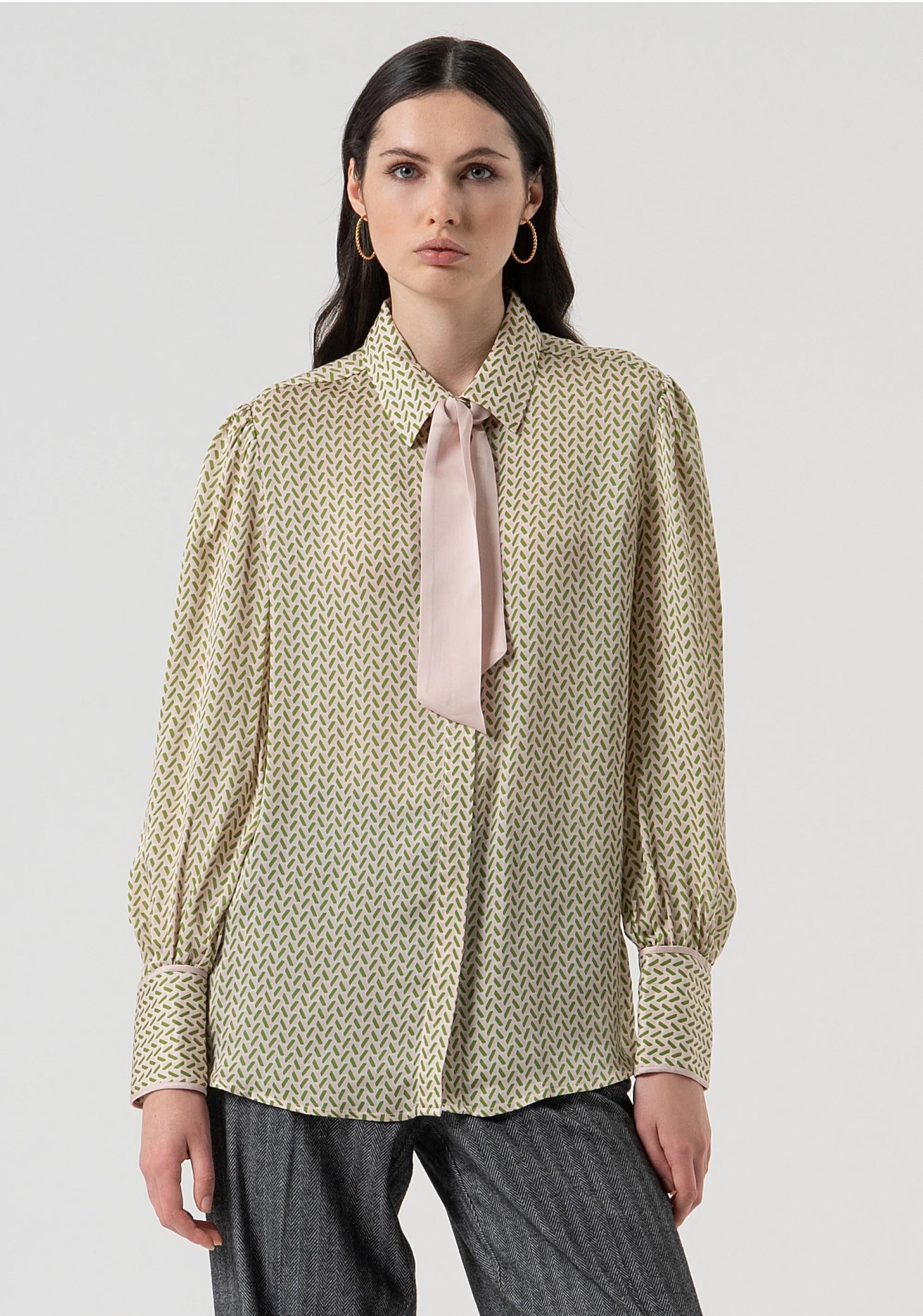 Fracomina Camicia regular in fantasia geometrica con seta power olive FR25WT6019W807K1 T58 FRACOMINA 