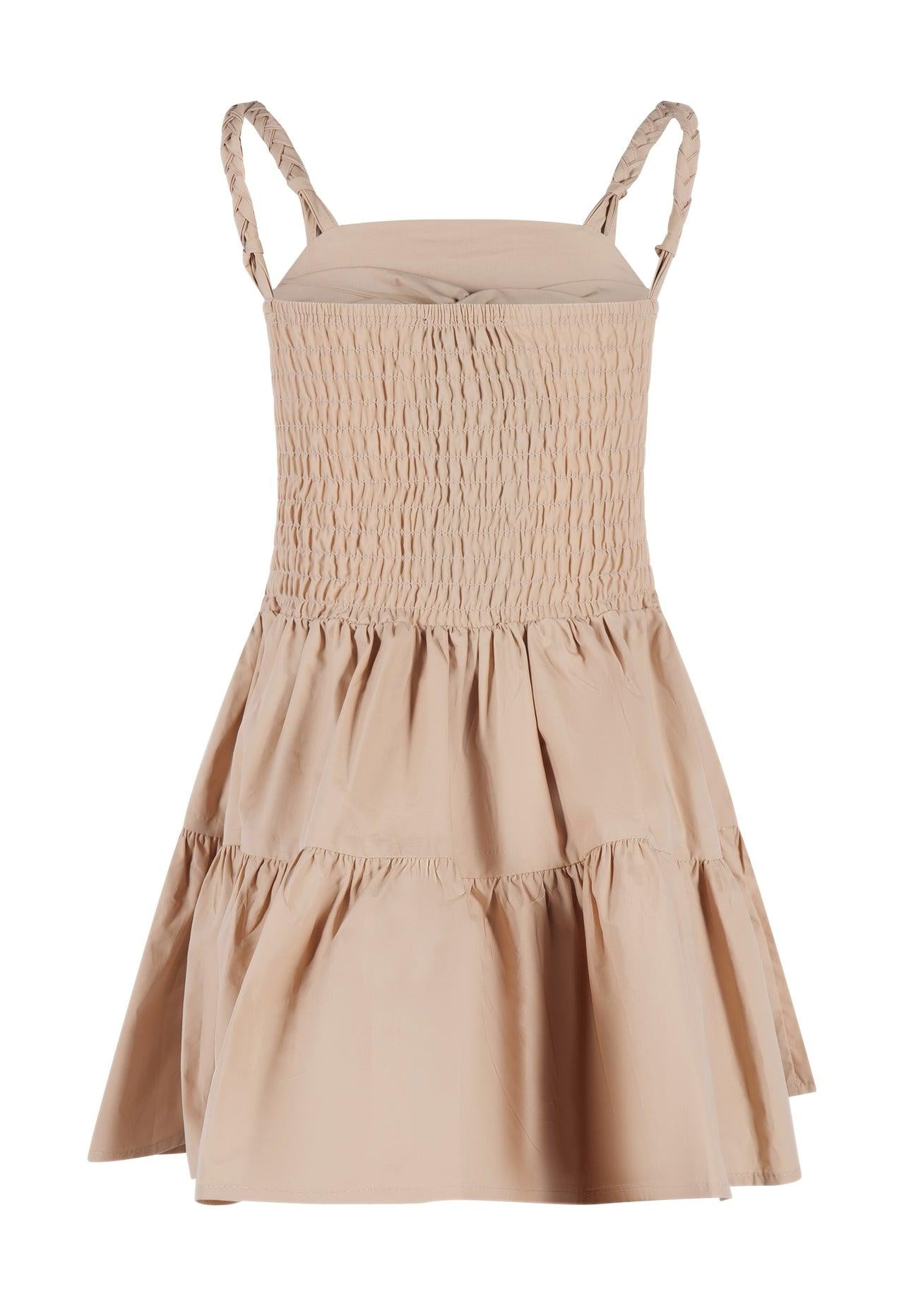 Vestito FunFun Beige  in Cotone con Bretelle Intrecciate