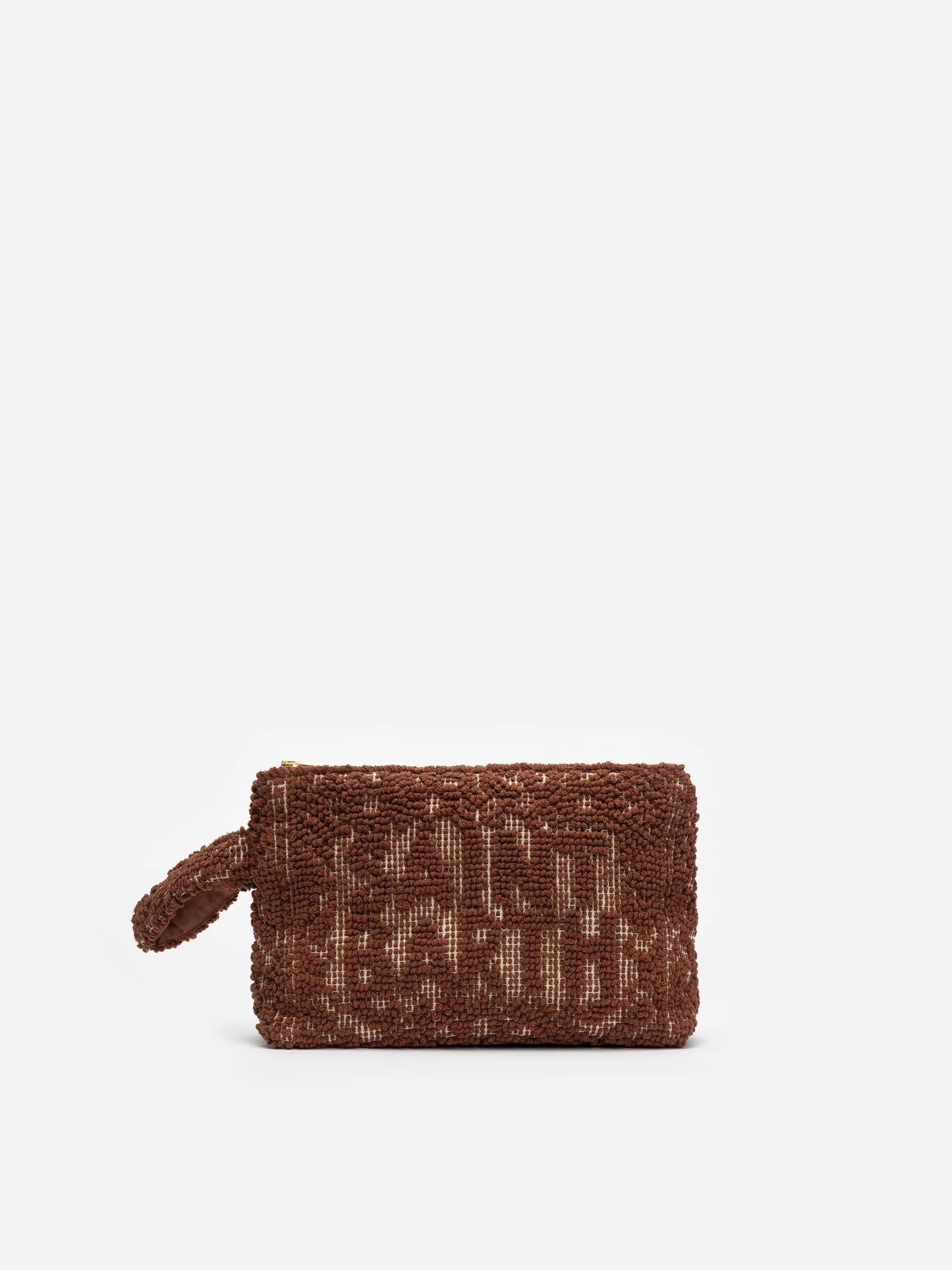 Pochette Aline in cotone marrone con ricamo tufting L ALI0016 00098L MC2 SAINT BARTH 