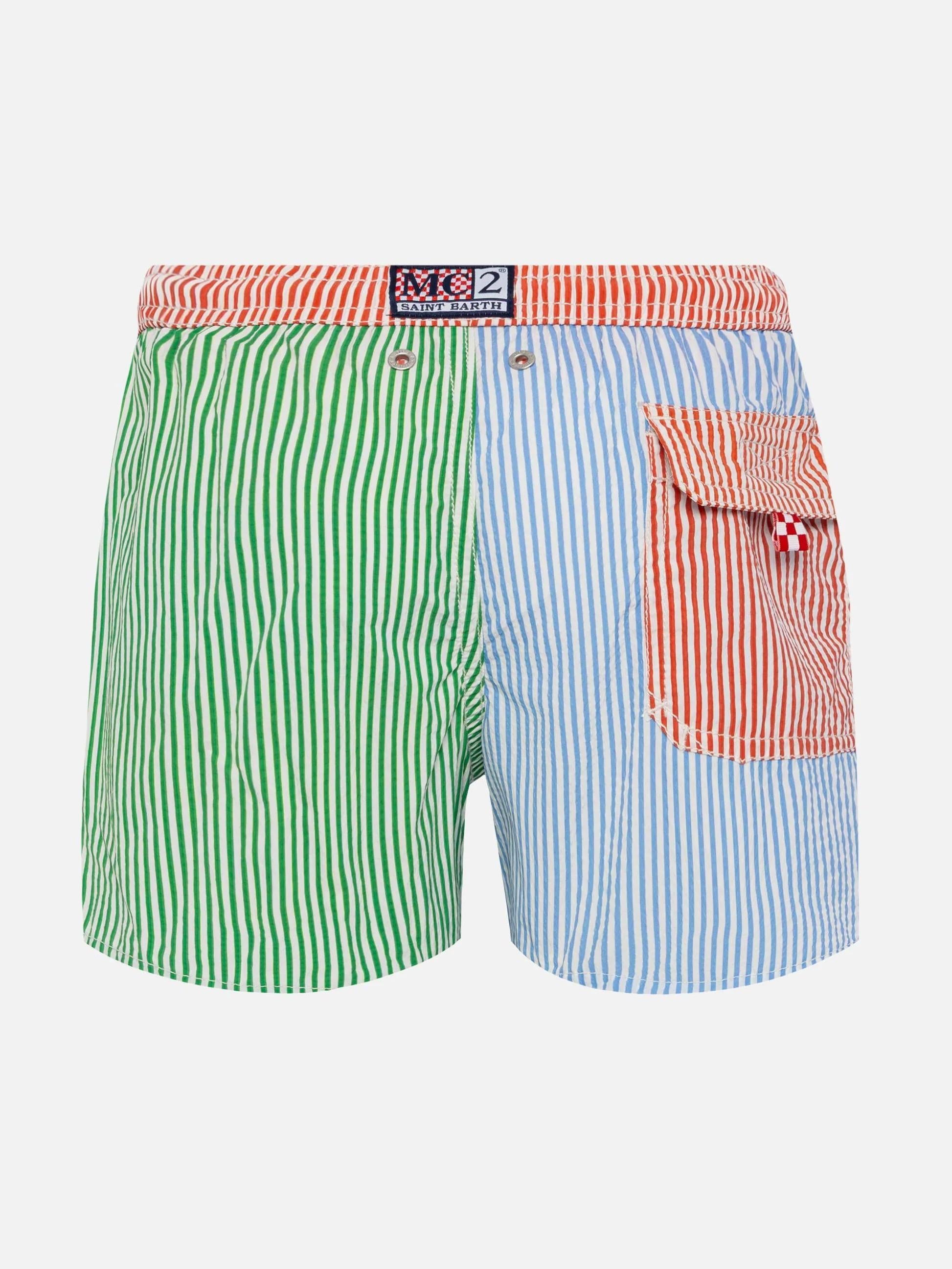 Costume mare Patmos Jr media lunghezza in seersucker rigato PATM002 02077L MC2 SAINT BARTH 
