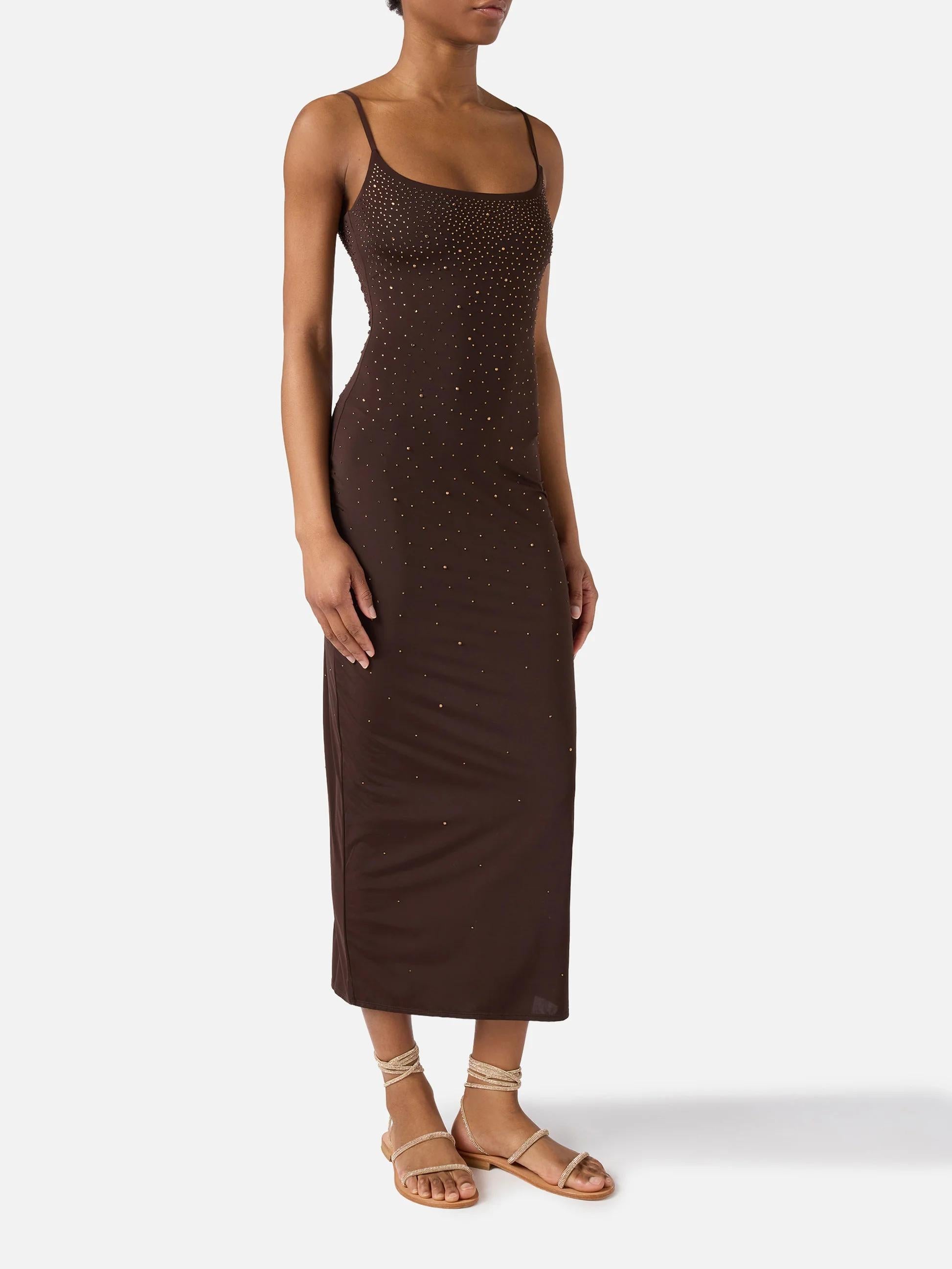 Abito lungo Evy marrone con strass effetto degradé EYV0001 01830L MC2 SAINT BARTH 