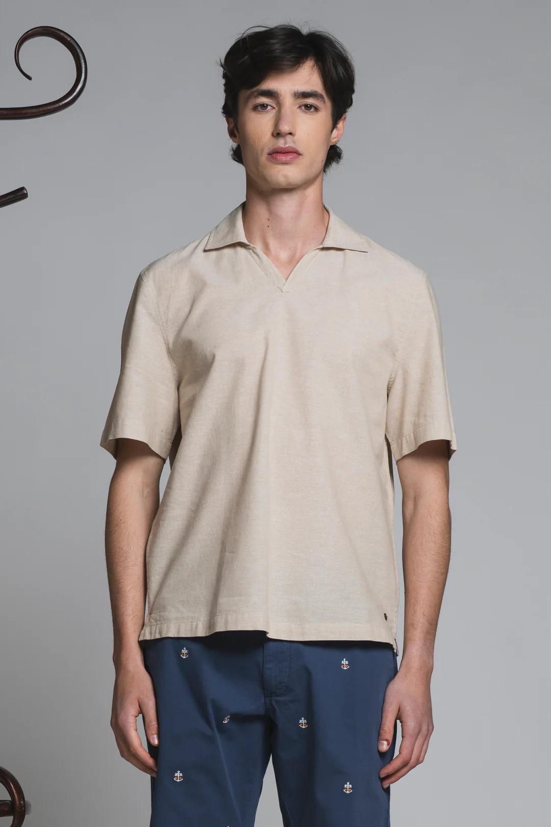 JAMIE POLO SKIPPER IN MIXED LINEN ECRU' IM26SSOM-JAMIE-MLN C56 IMPURE 