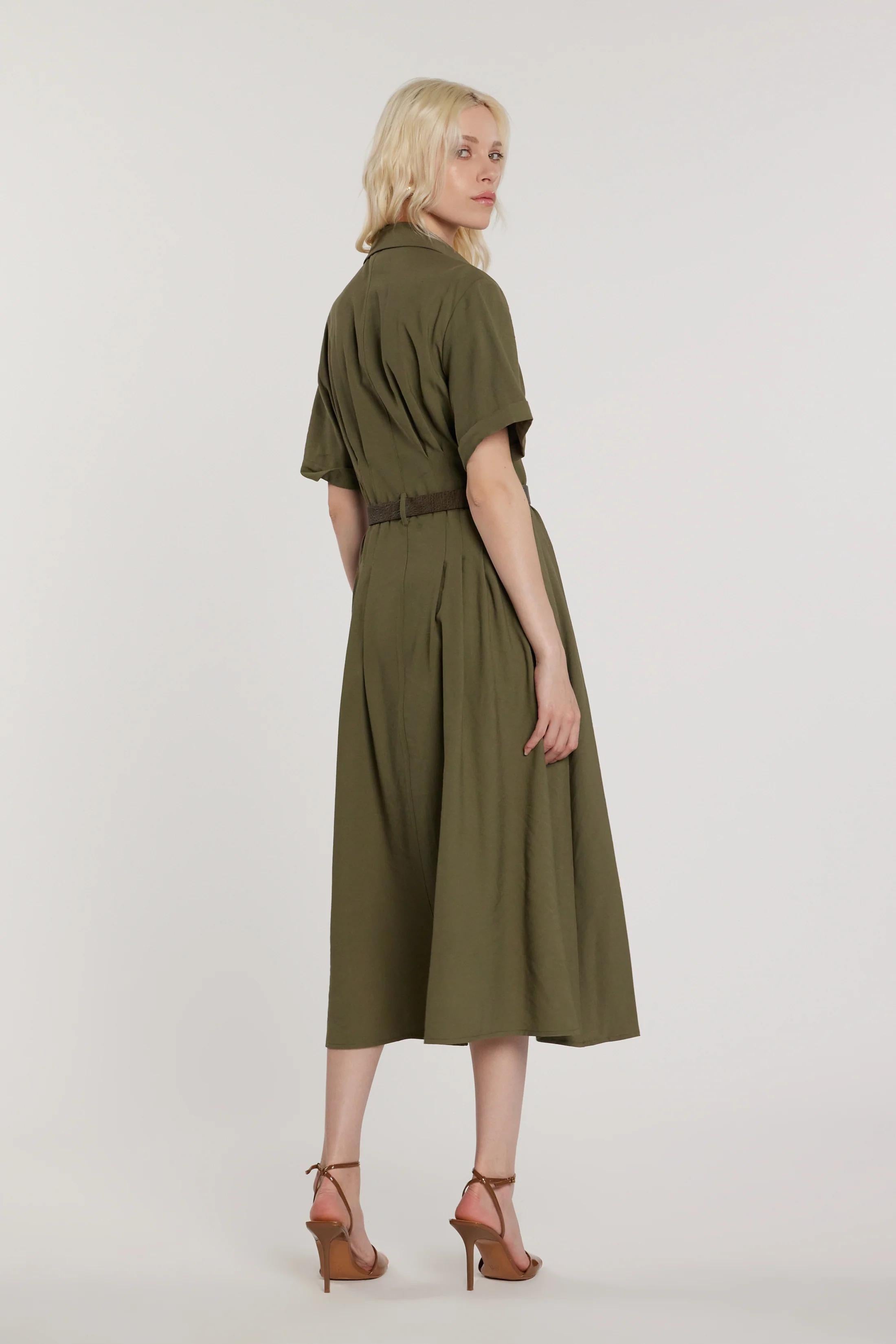 RELISH Abito CORINNES midi maniche lunghe con risvolto più zip più cintura CAPULET OLIVE RDP2609303046 1871 RELISH 