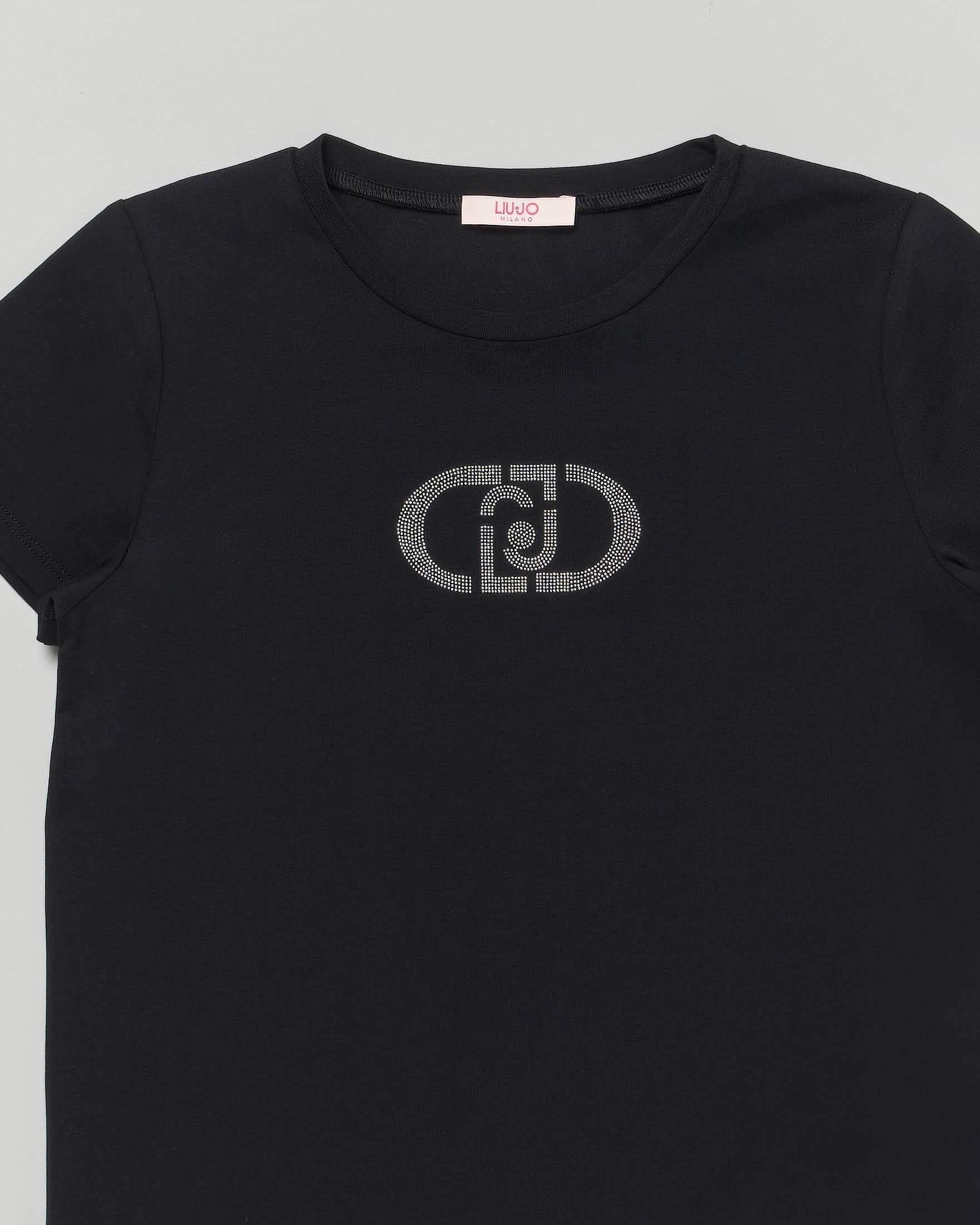 T-shirt Liu Jo nera mezza manica con logo icon in strass GA6168JS003 22222 LIU-JO 