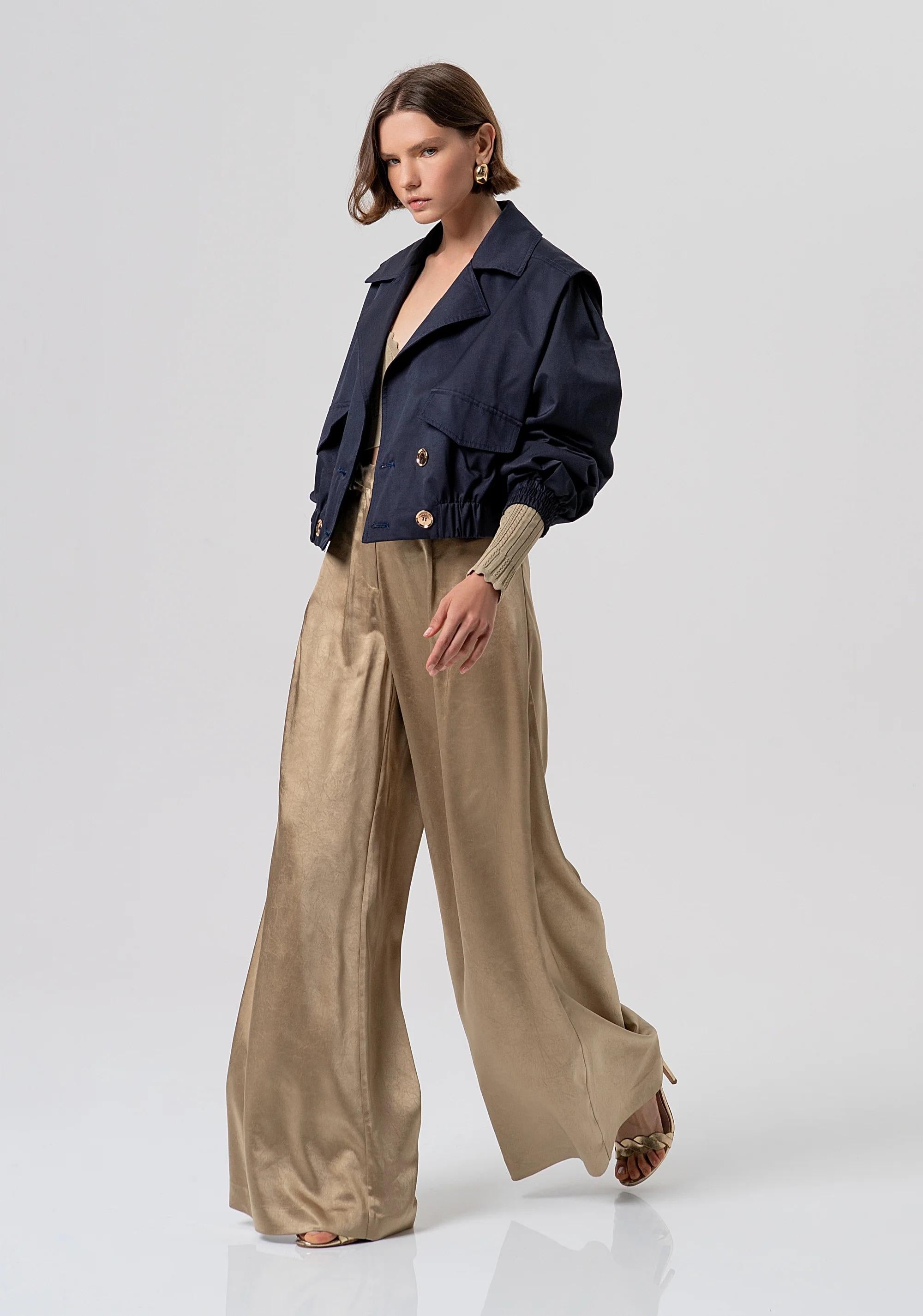 Pantalone flare a palazzo in raso mud FR26SV3004W41101 208 FRACOMINA 