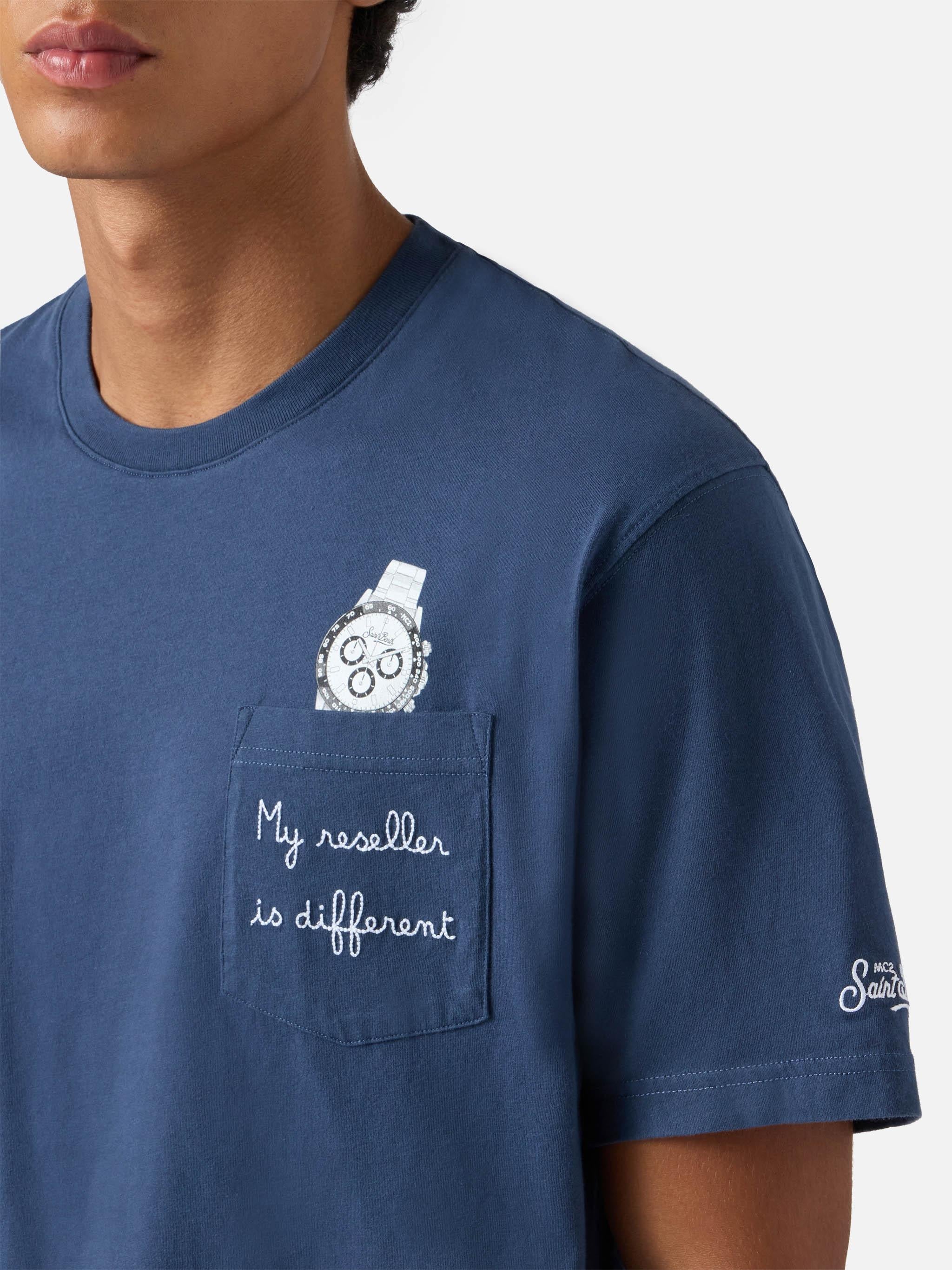 T-shirt Connor in cotone blu con ricamo sul taschino My reseller is different CONR0001 02981I MC2 SAINT BARTH 