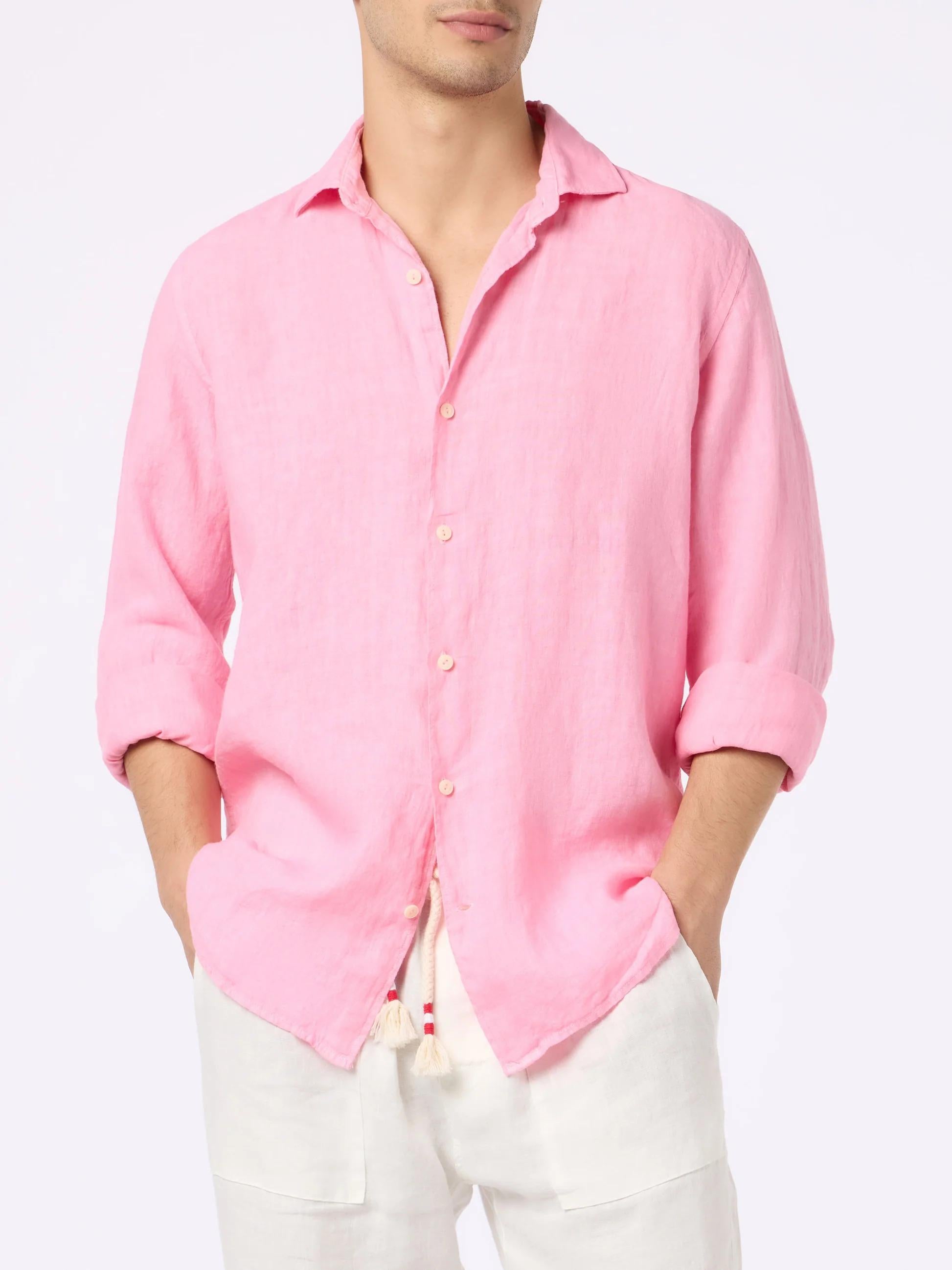 Camicia Pamplona in lino rosa tinta unita PAMP001 00142L MC2 SAINT BARTH 