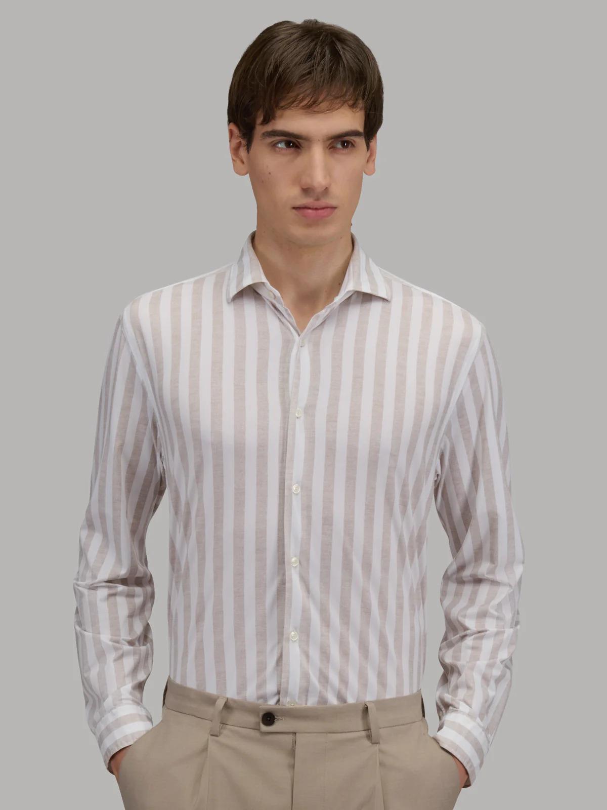 Xacus Camicia Collo Francese Piccolo Righe Armaturato Beige 520619-21651 001 XACUS 