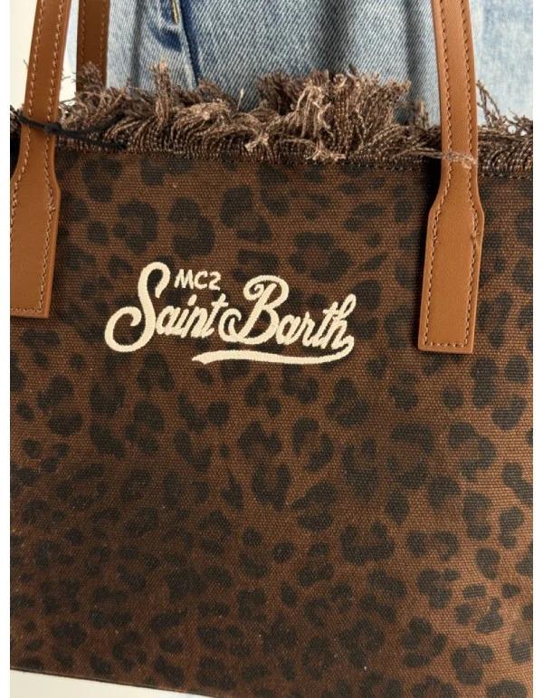 Borsa shopper City medium dark leopard in canvas con frange CBMF001 00588L MC2 SAINT BARTH 