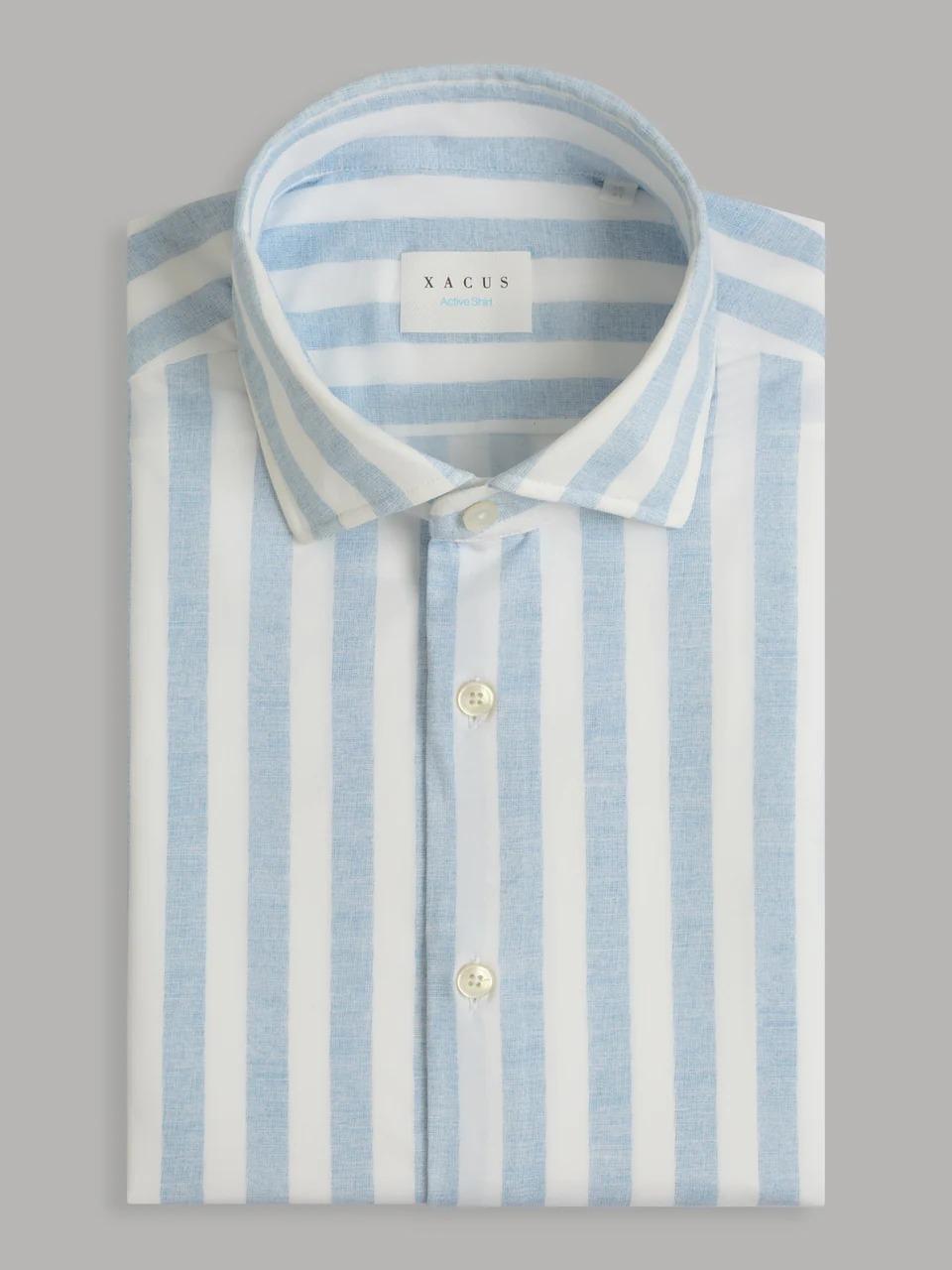 Xacus ACTIVE<BR/>Camicia Collo Francese Piccolo Righe Armaturato Celeste 520619-21651 002 XACUS 