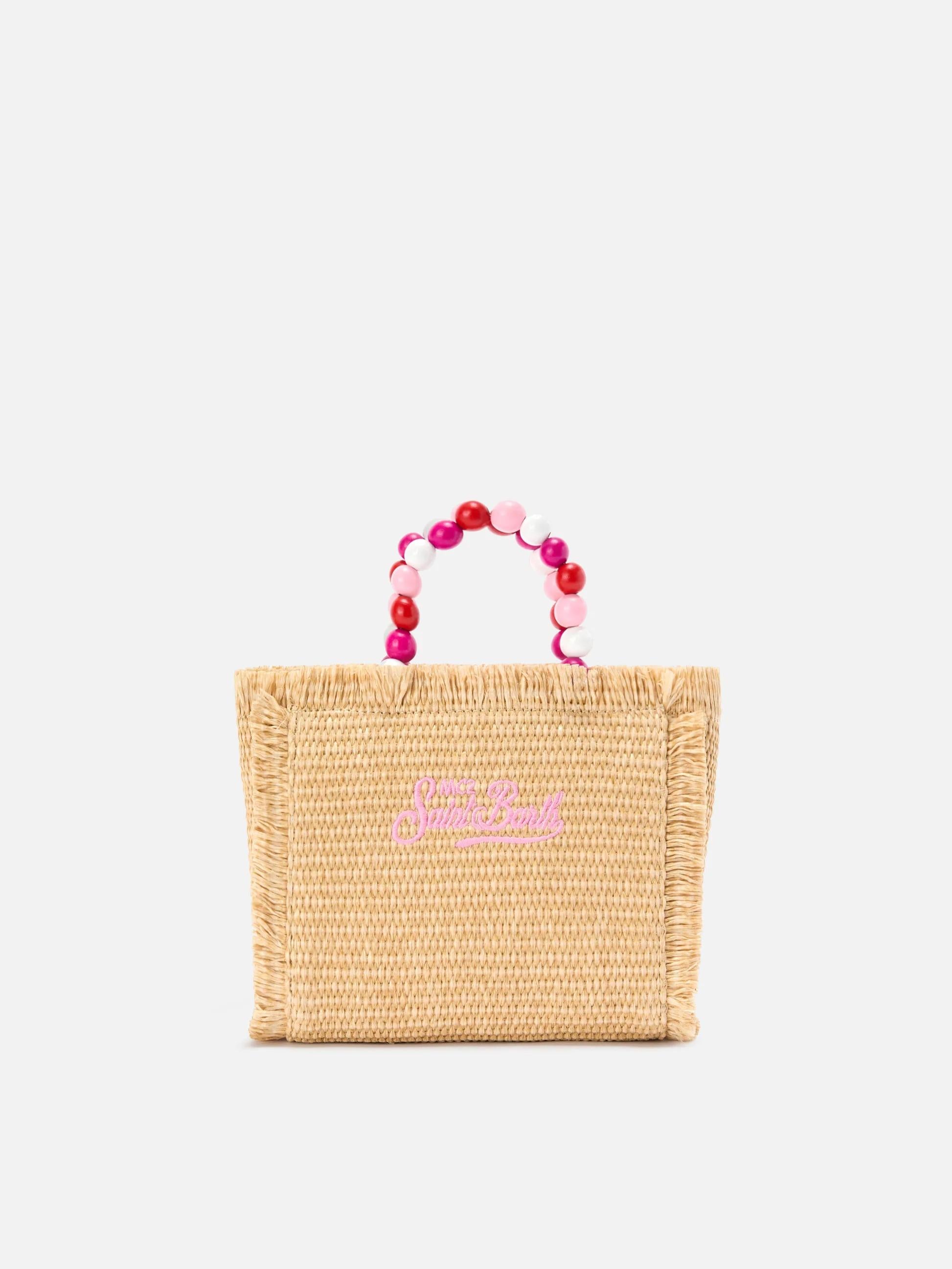 Borsa Vanity mini in tessuto effetto paglia con manico con perline VAMI009 00347L MC2 SAINT BARTH 