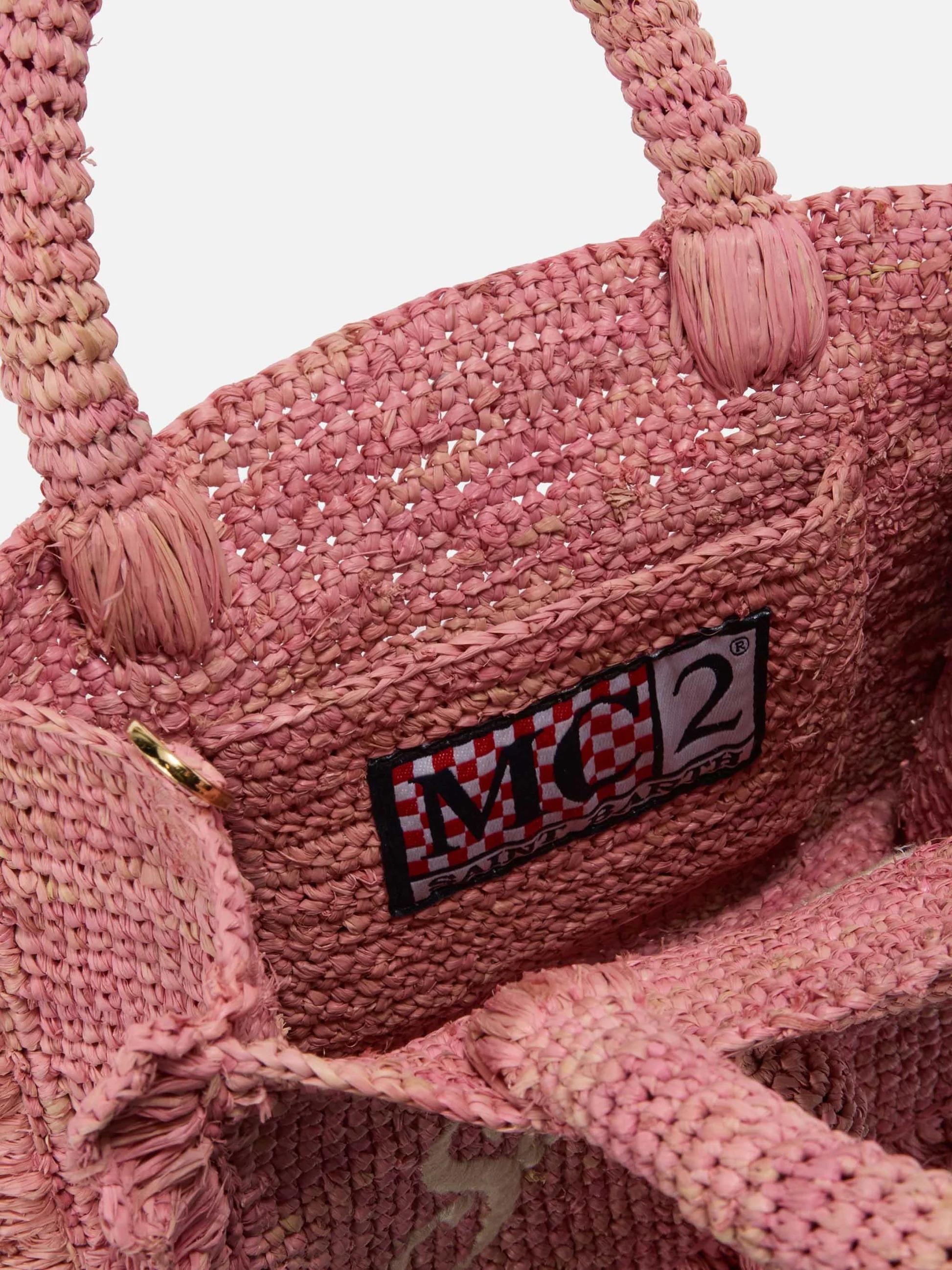 Borsa Volant Mini in raffia rosa con logo ricamato RAFV002 00223L MC2 SAINT BARTH 